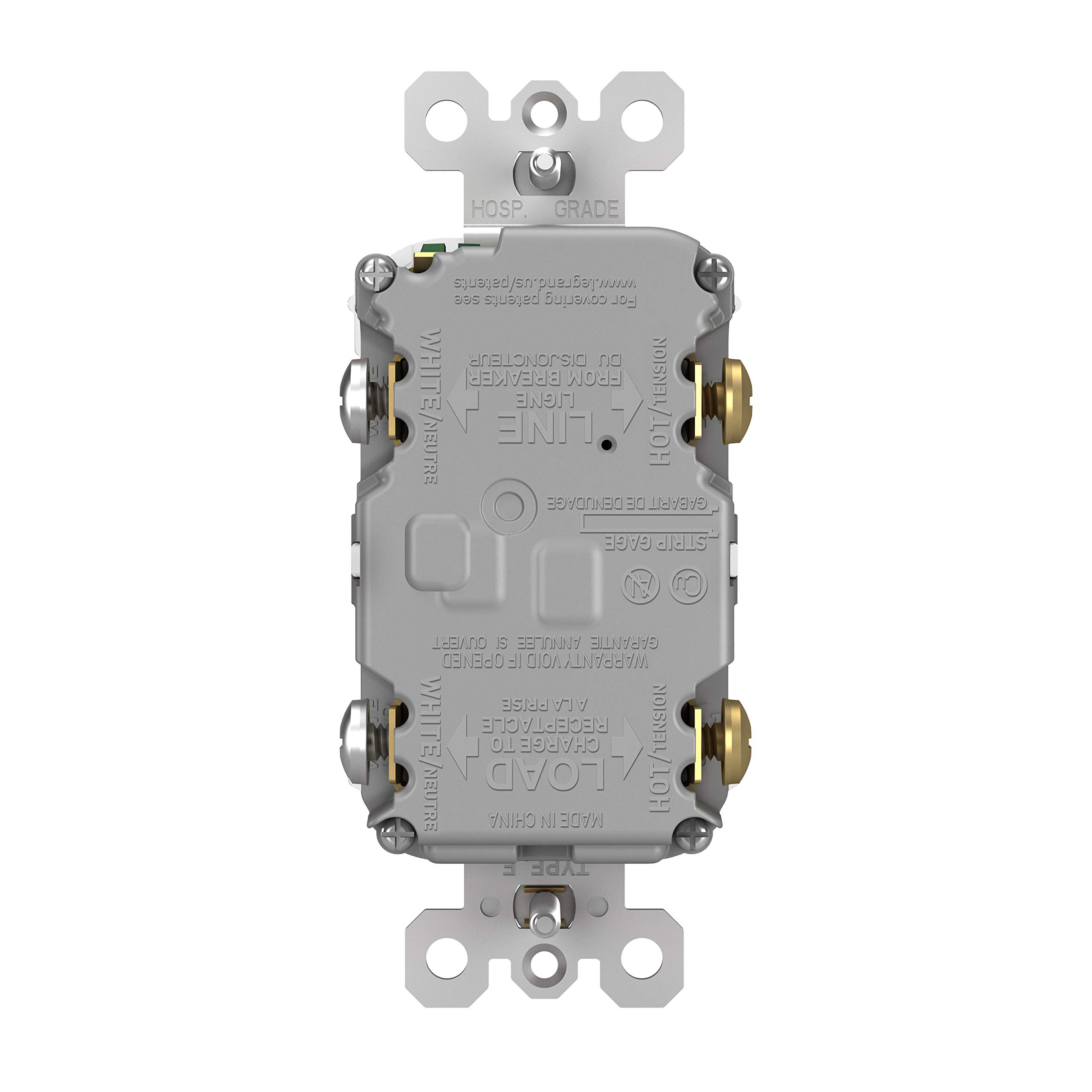 Legrand 1597GRYCCD12 15 Amp GFCI Self-Test Decorator Duplex Outlet, Gray - Tamper-Resistant Electrical Receptacle for Home & Office Safety - Ideal for Kitchens, Bathrooms & Outdoor Use (1-Pack)
