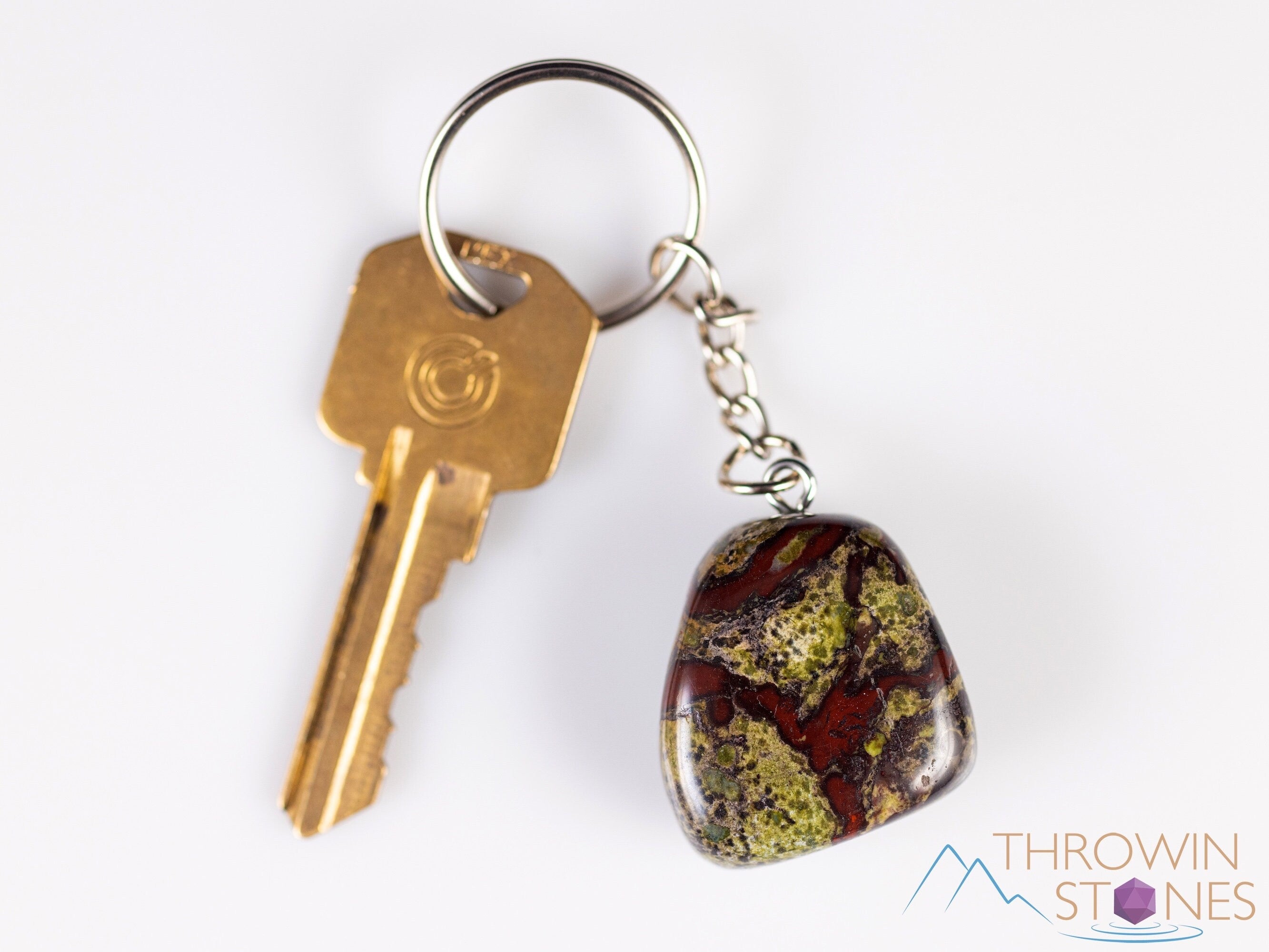 DRAGON'S Blood Jasper & Lepidolite Crystal Keychain - Tumbled Healing Stones for Self Care, Anxiety Relief, Chakra Balancing - Perfect Spiritual Gift (E2125) for Meditation, Travel & Daily Carry