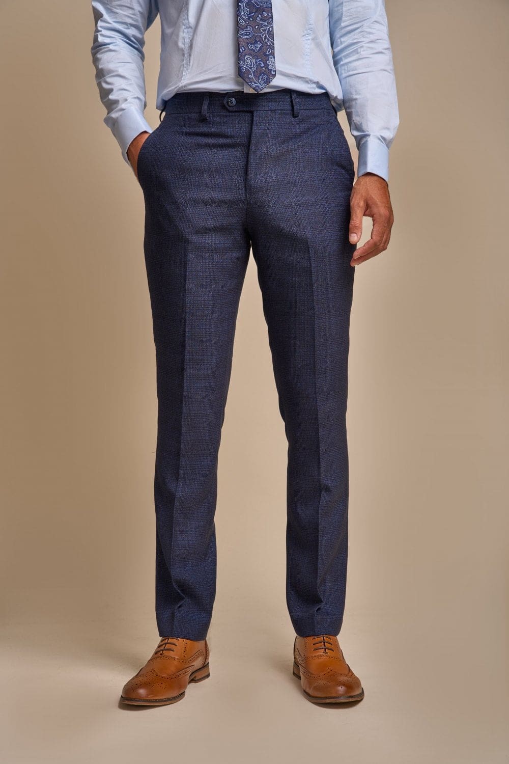 Cavani Caridi Men's Navy Check Trousers - Slim Fit Casual Dress Pants for Office, Business & Formal Occasions