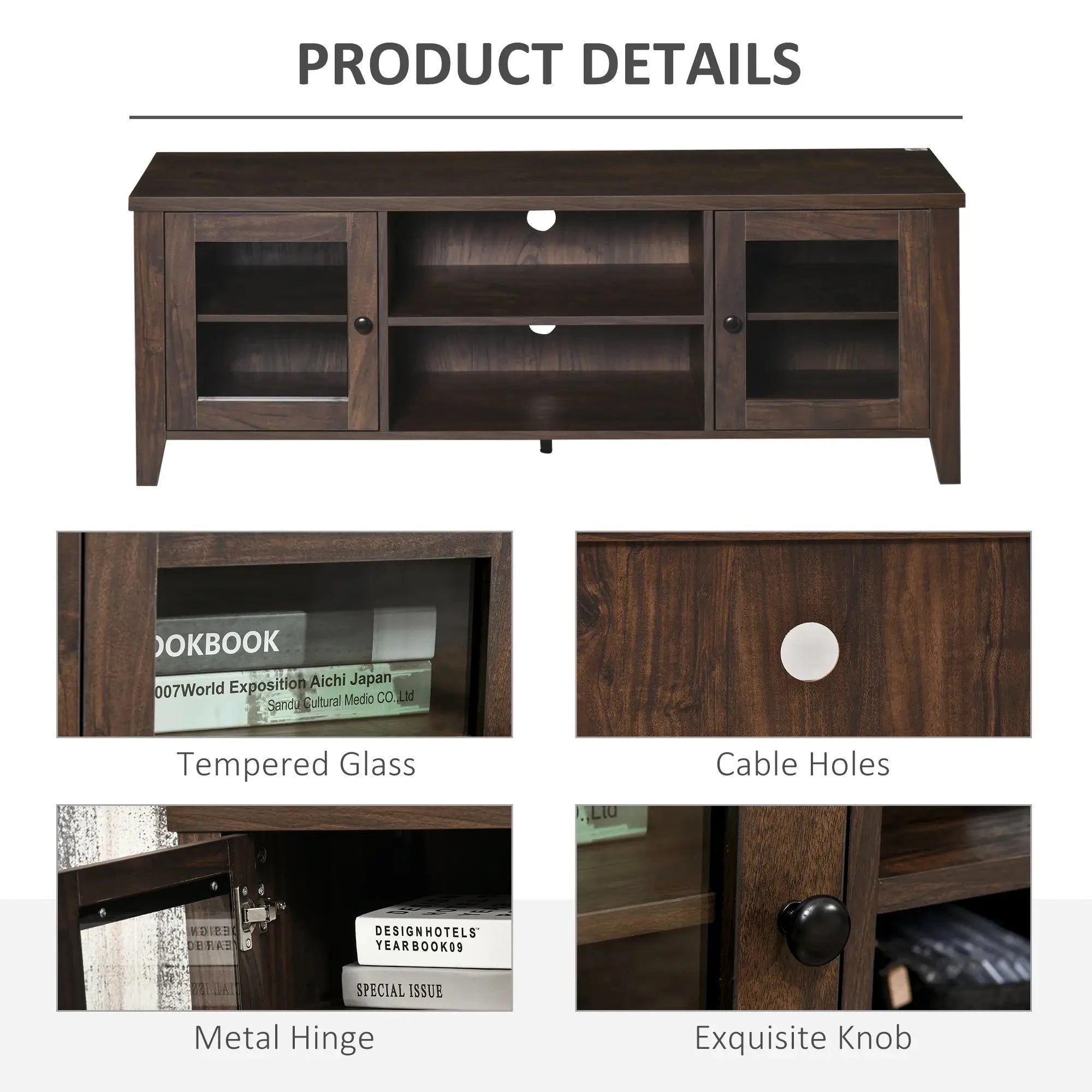 Modern TV Stand for Up to 60 Inch TVs - Sturdy Wooden Entertainment Center with Storage Shelf (Black/White/Walnut) - Perfect for Living Room, Bedroom & Home Theater Setup
