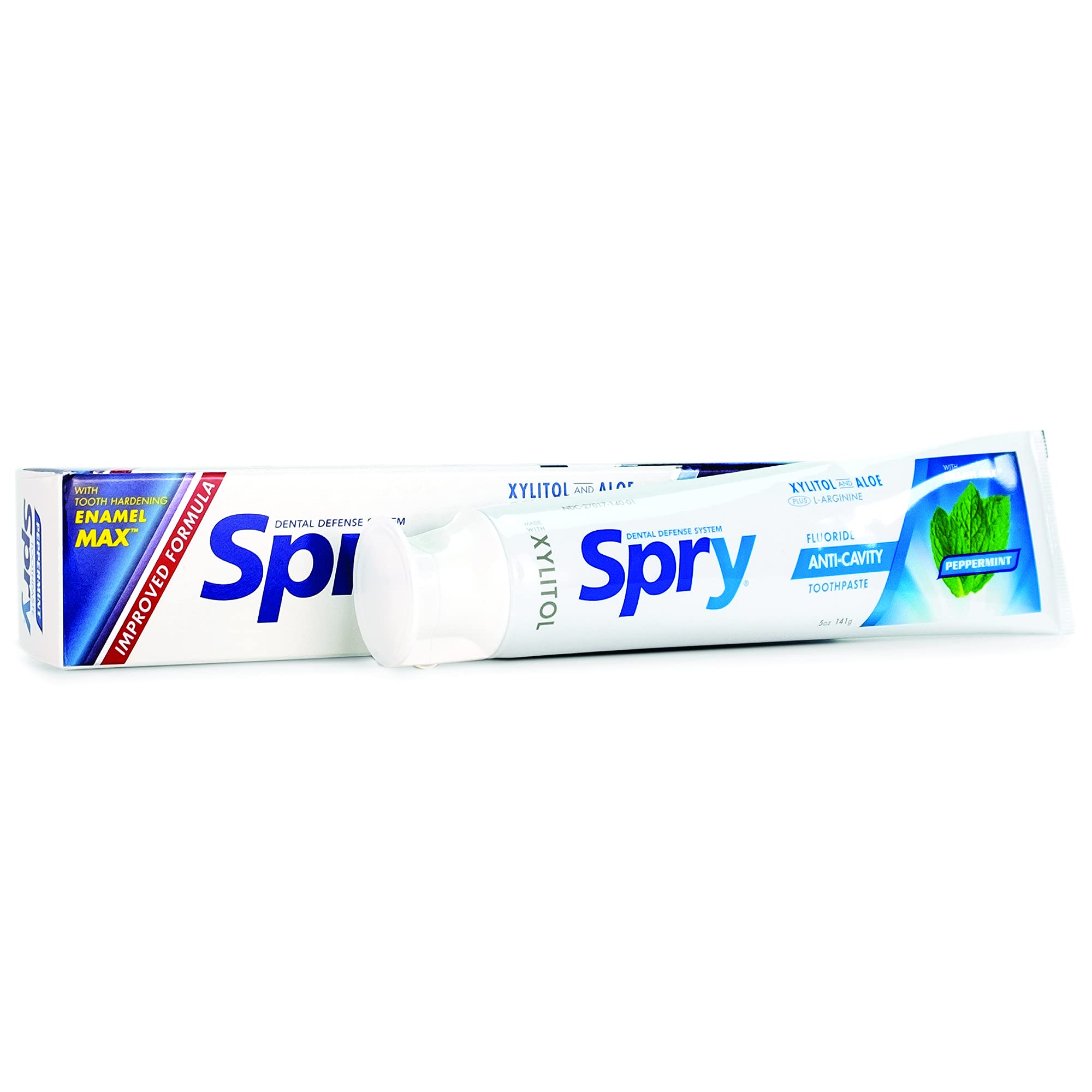 Spry Xylitol Fluoride Toothpaste 5oz - Natural Teeth Whitening for Adults & Kids, Fresh Breath & Mouth Moisturizing, Peppermint Flavor (Pack of 1) - Ideal for Daily Oral Care & Sensitive Teeth