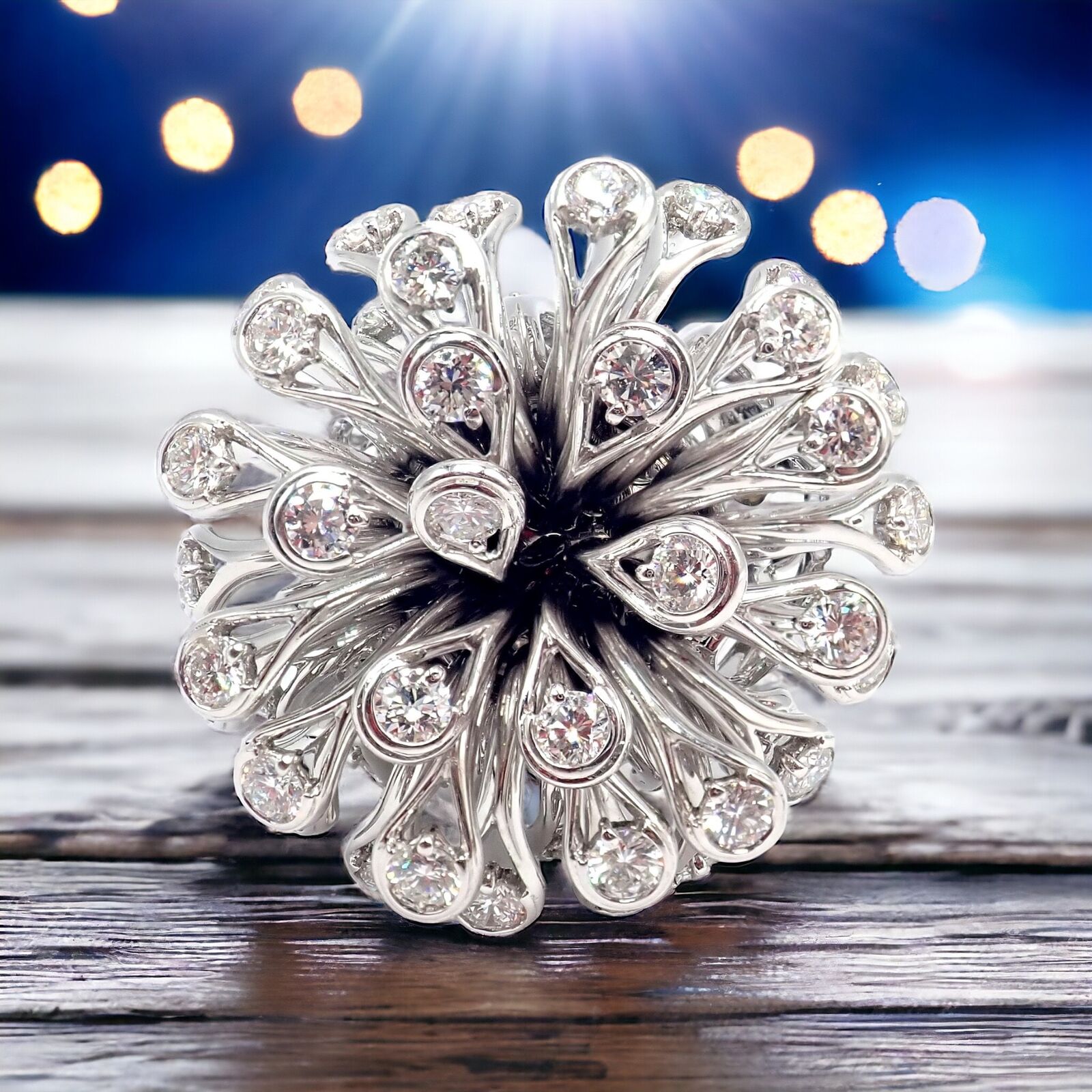 Authentic Christian Dior 18k White Gold 6.5 Carat Diamond Large Flower Ring - Luxury Jewelry for Weddings, Anniversaries & Special Occasions