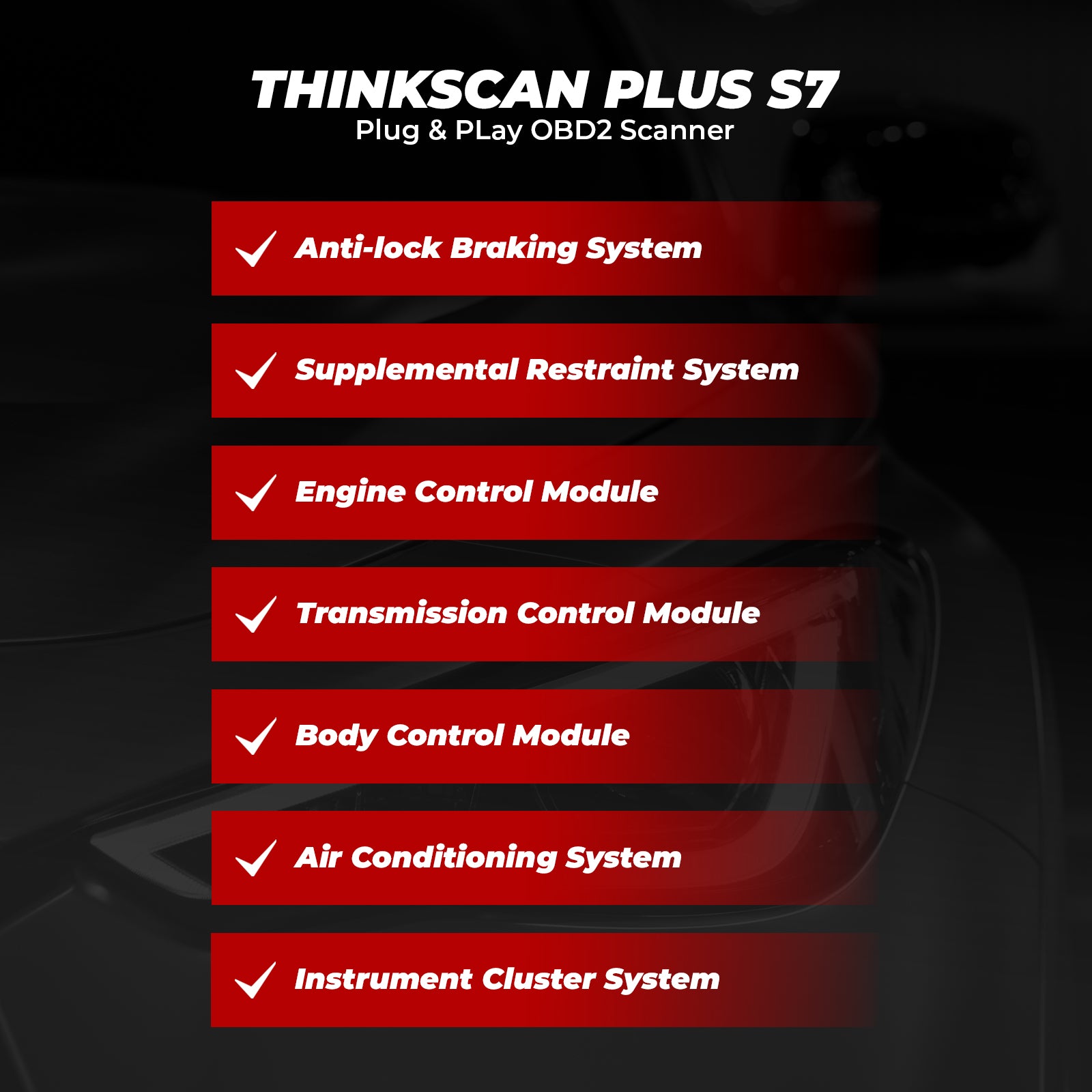 ThinkScan Plus S7 OBD2 Scanner - ABS/SRS/Engine/Transmission/BCM/AC/IC Reset Code Reader & Diagnostic Scan Tool | Professional Car Diagnostic Device for Mechanics & DIY Enthusiasts | Perfect for Engine Light, ABS Brake & Airbag System Troubleshooting