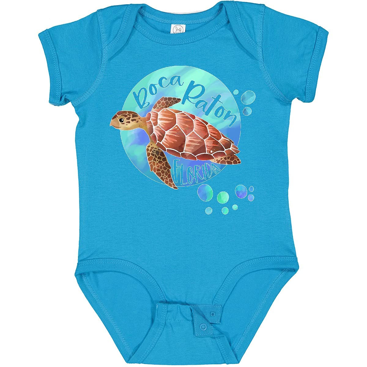 Inktastic Boca Raton Florida Sea Turtle with Bubbles Baby Bodysuit - Cute Ocean-Themed Onesie for Newborns & Infants | Perfect for Beach Vacations, Pool Parties & Summer Outfits