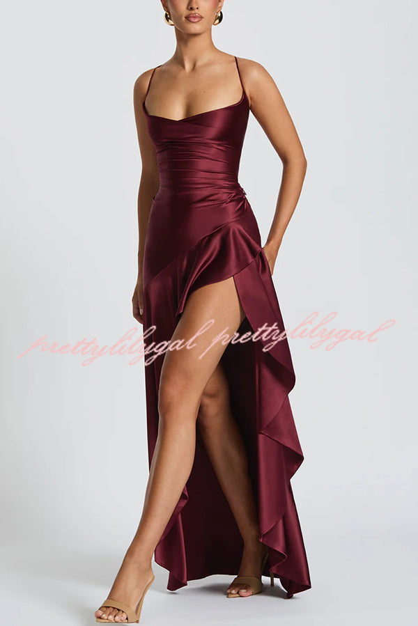 Elegant Solid Color Backless Lace-Up Ruffled Maxi Dress for Women | Summer Beach Party, Evening Cocktail & Special Occasion Wear
