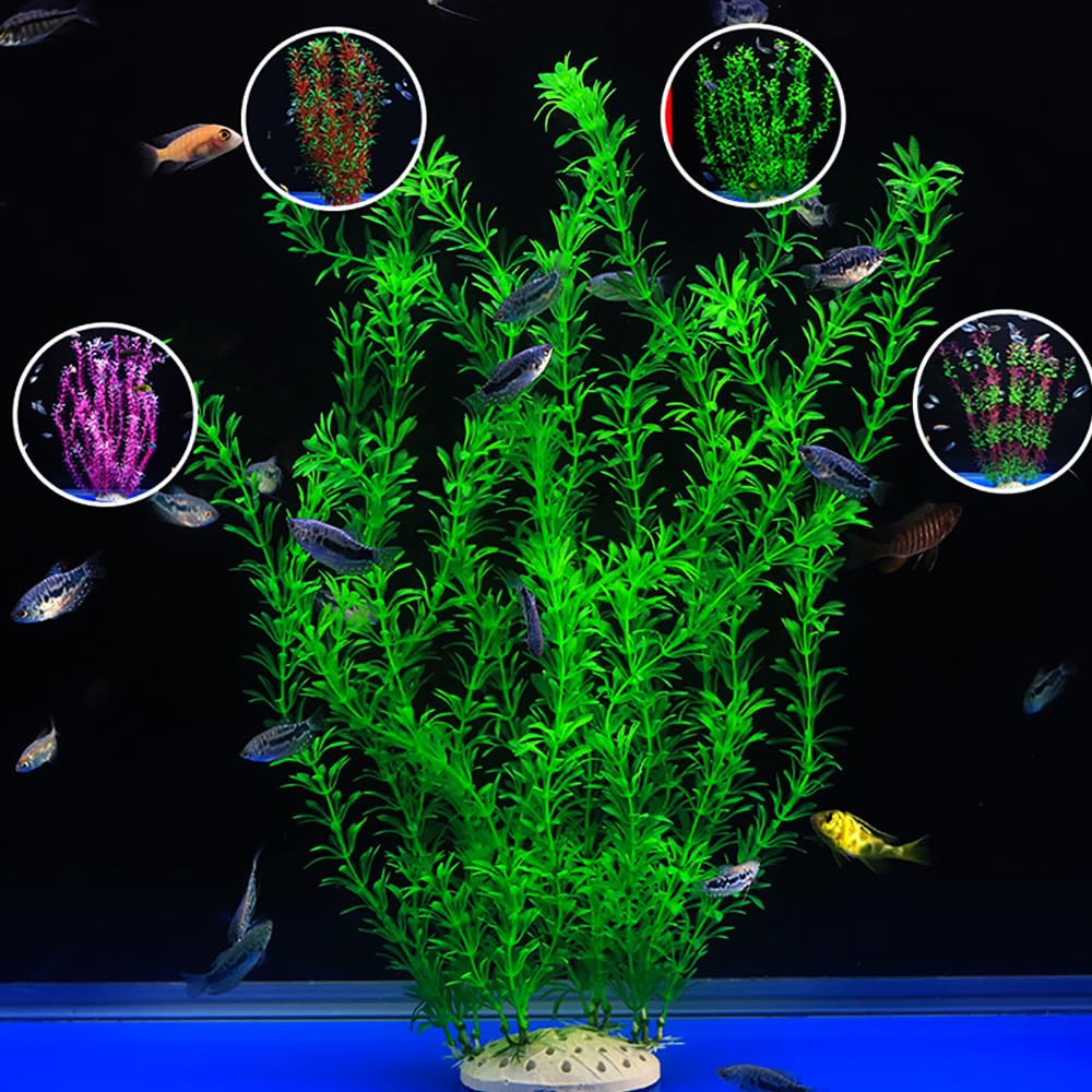 DSkoiph 2 Pack Extra Large 21 Inch Artificial Aquarium Plants - Tall Plastic Fish Tank Decorations, Realistic Green Water Plants for Freshwater & Saltwater Tanks - Perfect for Betta Fish, Goldfish & Tropical Aquariums