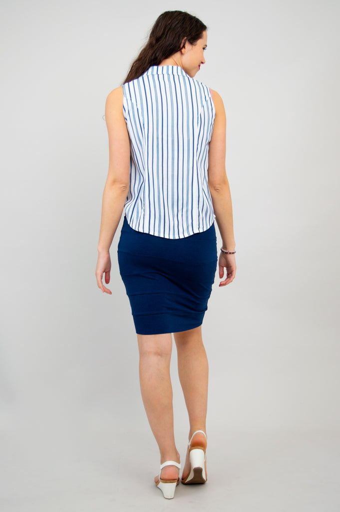 Lexa Tank Top - Indigo Stripe Bamboo Linen Blend Women's Shirt - Perfect for Yoga, Beachwear & Summer Casual Outfits