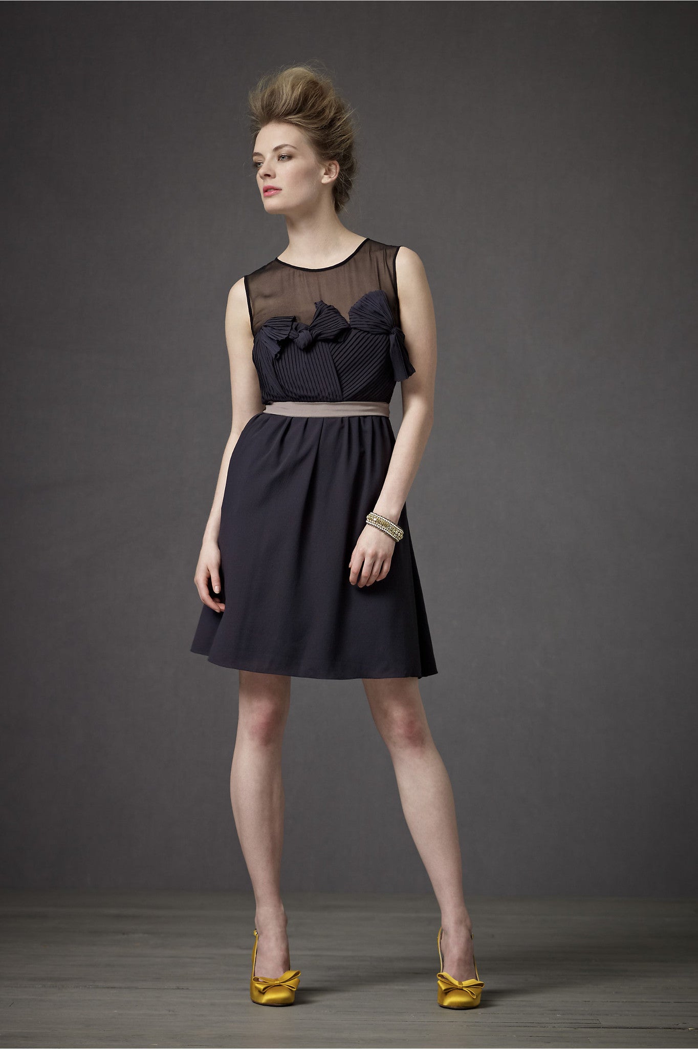 BHLDN Origami Pleated Dress in Charcoal - Elegant Formal Wear for Weddings, Parties & Special Occasions