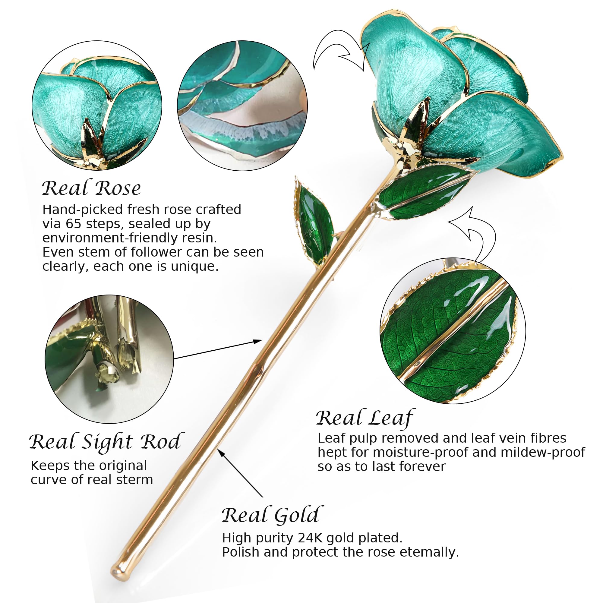 24K Gold Plated Real Rose with Stand - Long Stem Dipped Gold Rose for Anniversary, Valentine's Day, Birthday Gift for Women, Mom, Wife - Perfect for Wedding Centerpieces, Home Decor & Romantic Surprises (Light Blue)