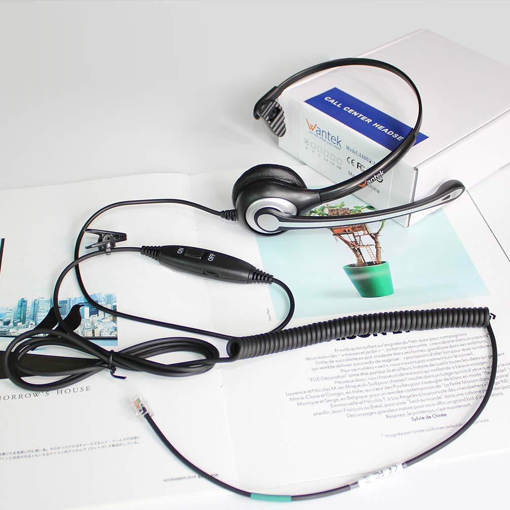 Wantek Mono Corded Telephone Headset with Noise Canceling Microphone - Compatible with ShoreTel, Plantronics, Polycom, Zultys, Toshiba, NEC Aspire, Dterm, Nortel, Meridian, Packet8 Landline Deskphones (F600S2) - Ideal for Call Centers, Office Communication & Customer Service
