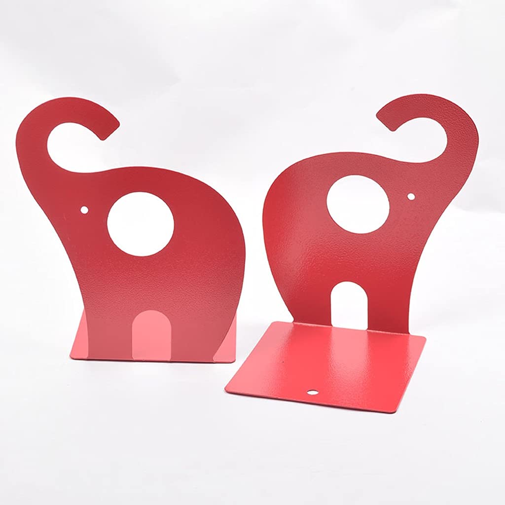 Elephant-Shaped Bookends for Heavy Books - Anti-Slip Decorative Book Holder, Student Desktop Organizer, Bookshelf Decor (Red) - Perfect for Home Office, Study Room & Library Storage