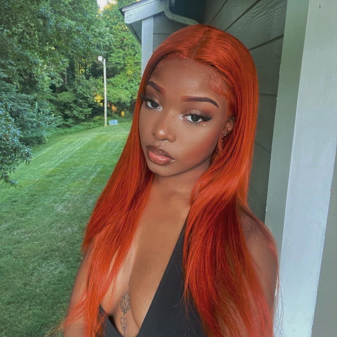 Brazilian Straight Remy Human Hair Bundles with 4x4 Transparent Lace Closure - Burnt Orange #350 (18 20 22 + C18) | Natural Looking Hair Extensions for Daily Wear, Parties & Special Occasions