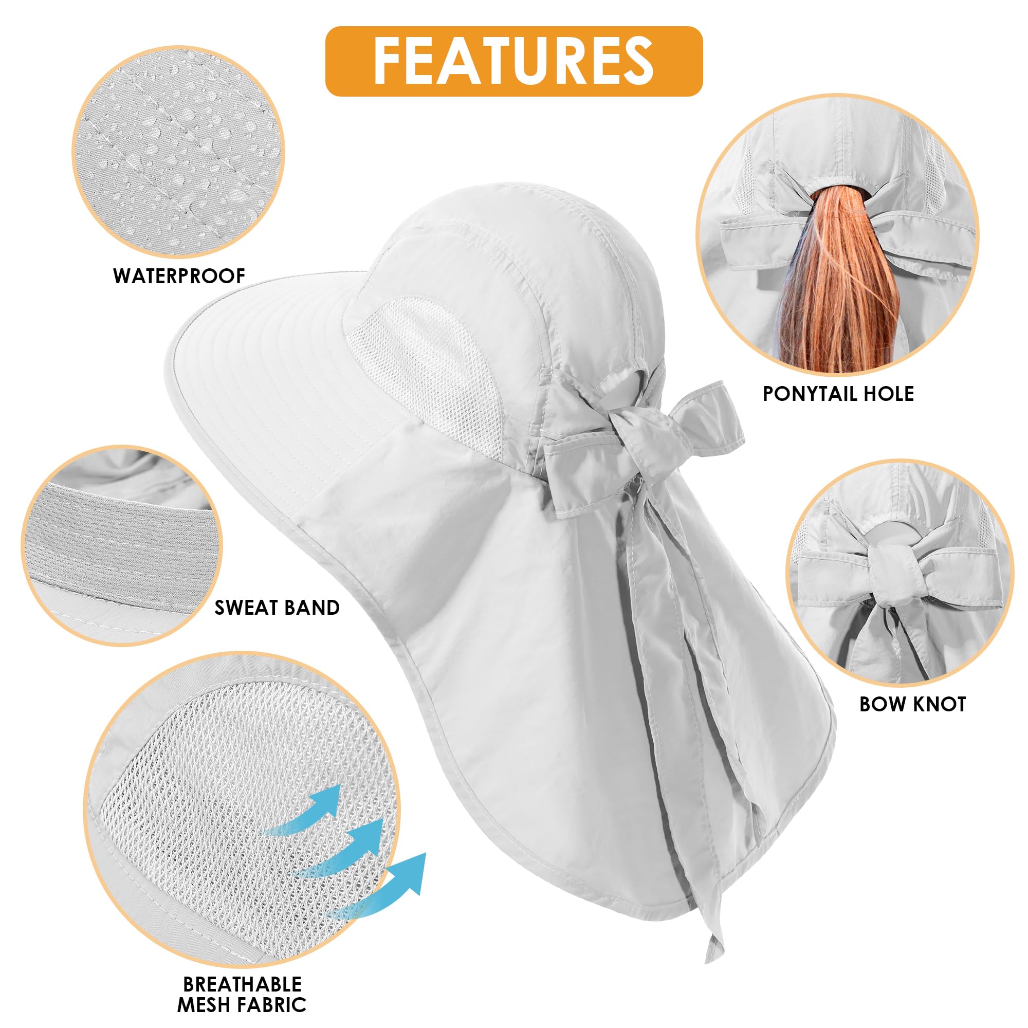 Women's UPF 50+ Sun Hat with Wide Brim - Foldable Waterproof Bucket Hat with Neck Flap for UV Protection - Perfect for Summer, Beach, Fishing, Hiking & Outdoor Activities