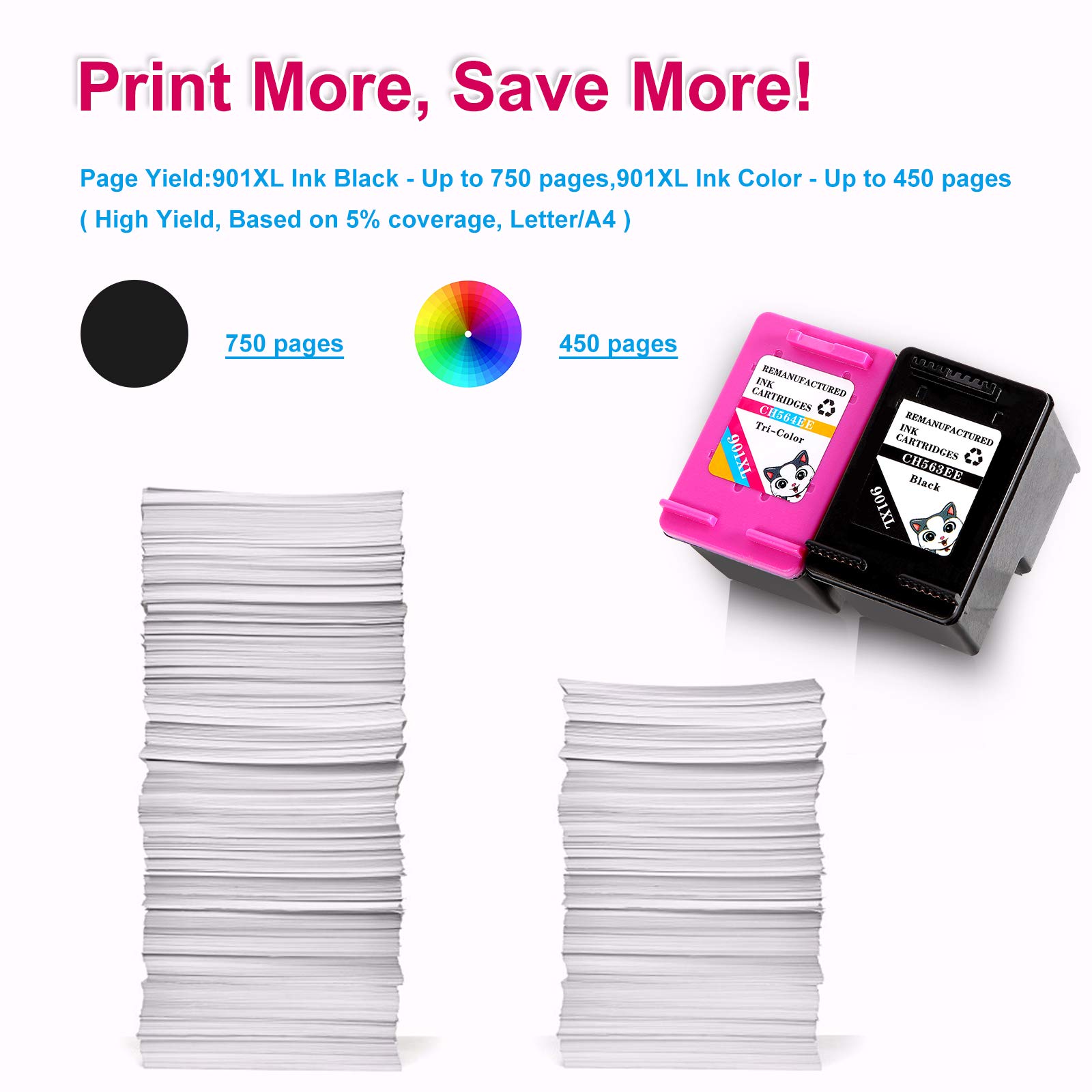 High-Quality CLOAK CAT Remanufactured HP 901 XL Ink Cartridges - Compatible with HP Officejet 4500 J4580 J4680 All-in-One Printers (Black & Tri-Color Pack) - Perfect for Home Office Printing, School Projects & Small Business Documents