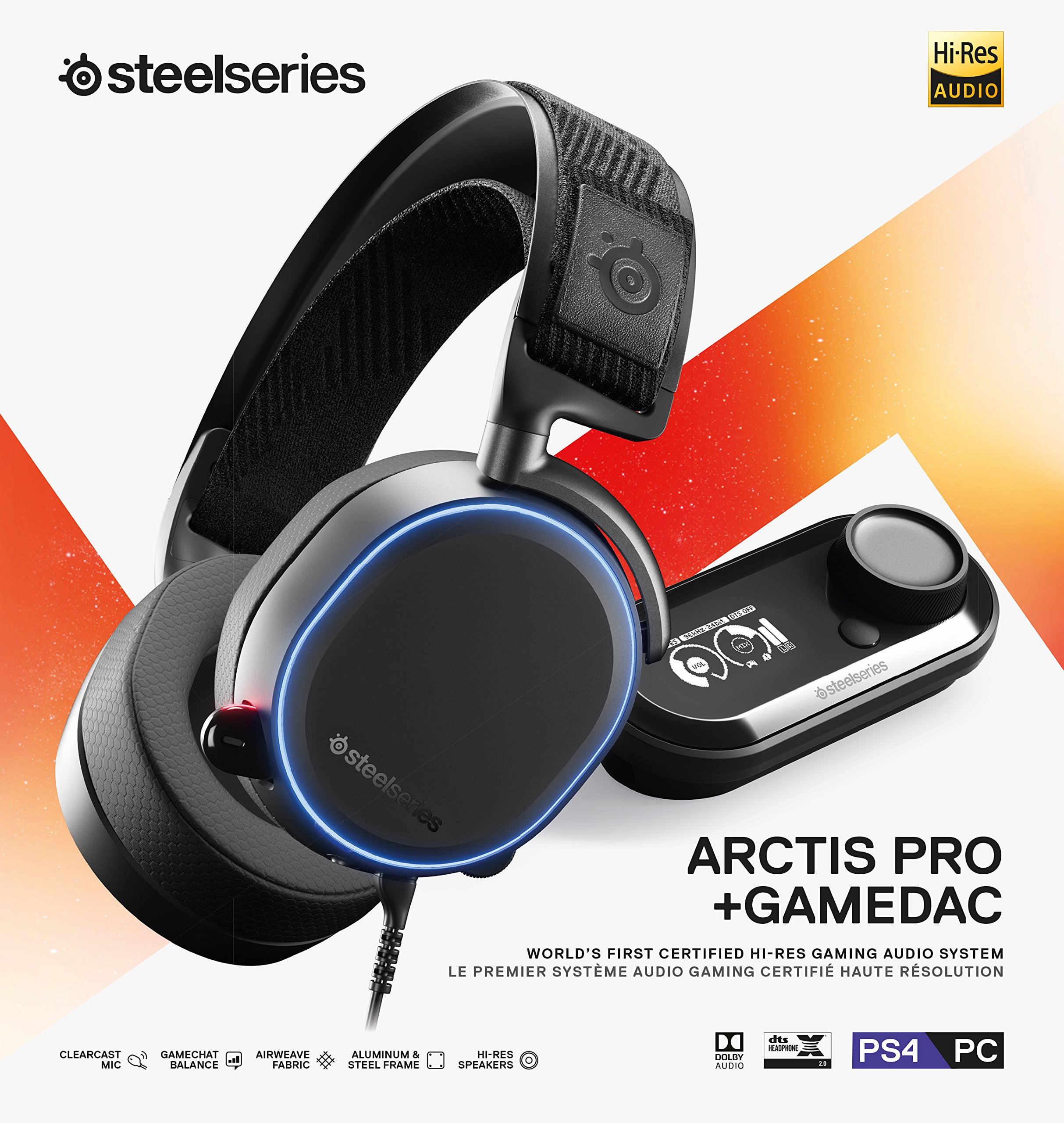 SteelSeries Arctis Pro + GameDAC Wired Gaming Headset with Hi-Res Audio - Dedicated DAC & Amp for PS5, PS4, PC - Black - Perfect for Competitive Gaming & Immersive Audio Experience