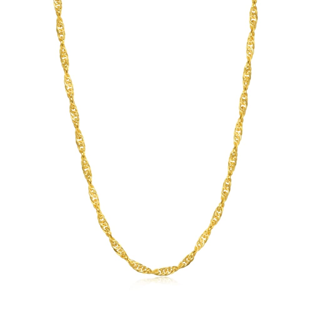 Chow Sang Sang 24K Solid Gold Singapore Chain Necklace - 999.9 Pure Gold Twisted Rope Design, Price by Weight 64425N | Elegant Jewelry for Women, Perfect Gift for Anniversary, Wedding & Special Occasions