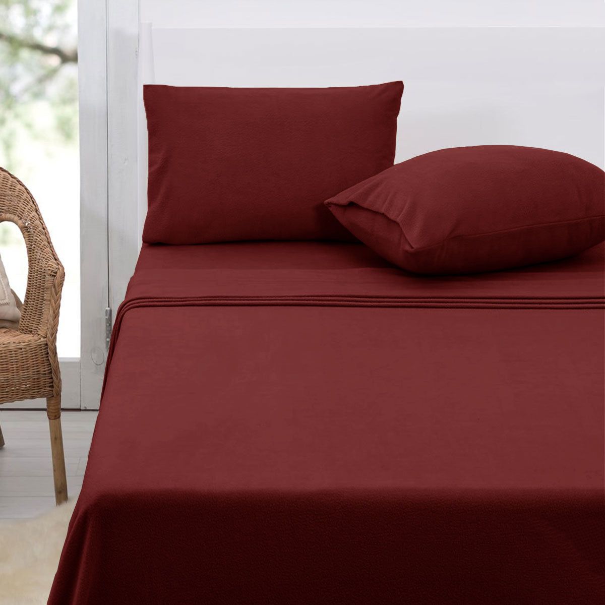 Premium Polar Fleece Sheet Set Queen Size - 36cm Wall Burgundy - Ultra Soft & Warm Bedding for Winter Comfort - Perfect for Cold Nights, Cozy Bedrooms & Holiday Decor