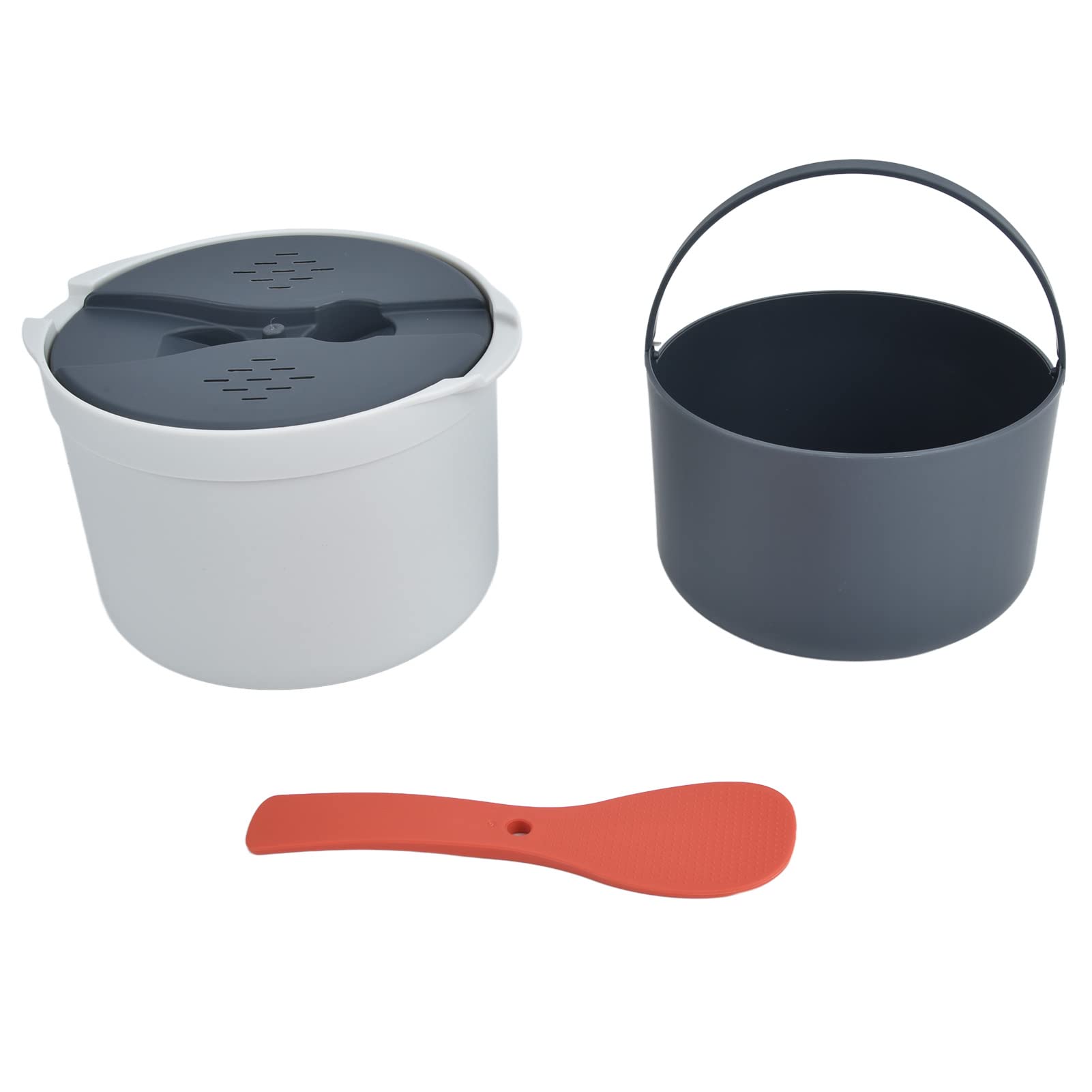2L Microwave Rice Cooker & Pasta Cooker - BPA-Free Food Grade PP Material with Rice Spoon, Lid, Strainer & Steaming Pot - Perfect for Dorm, Office & Small Kitchen (Orange)