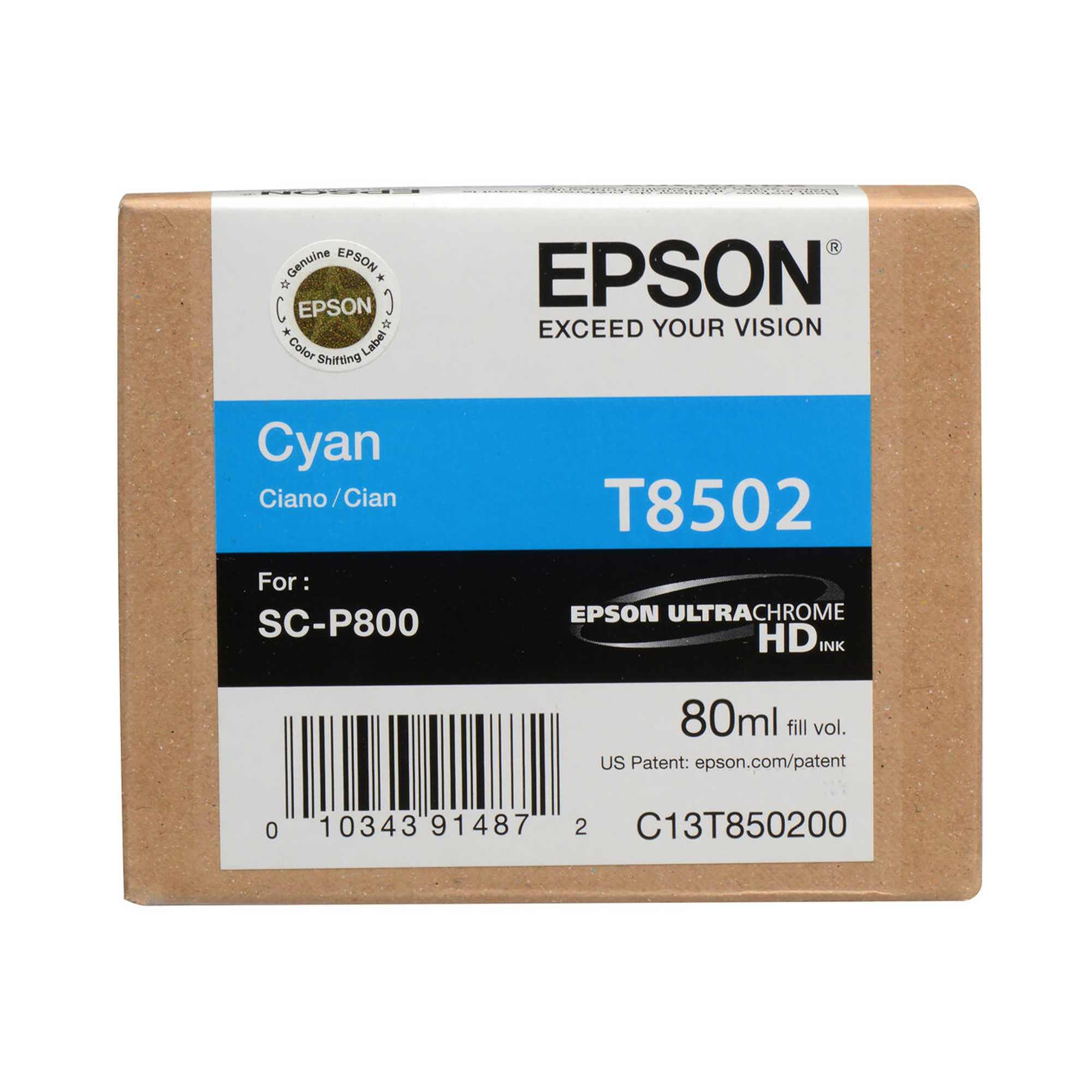 Epson T850200 UltraChrome HD Cyan Ink Cartridge - 80mL for SureColor P800 Printer | High-Quality Photo Printing, Professional Artwork & Graphic Design Supplies