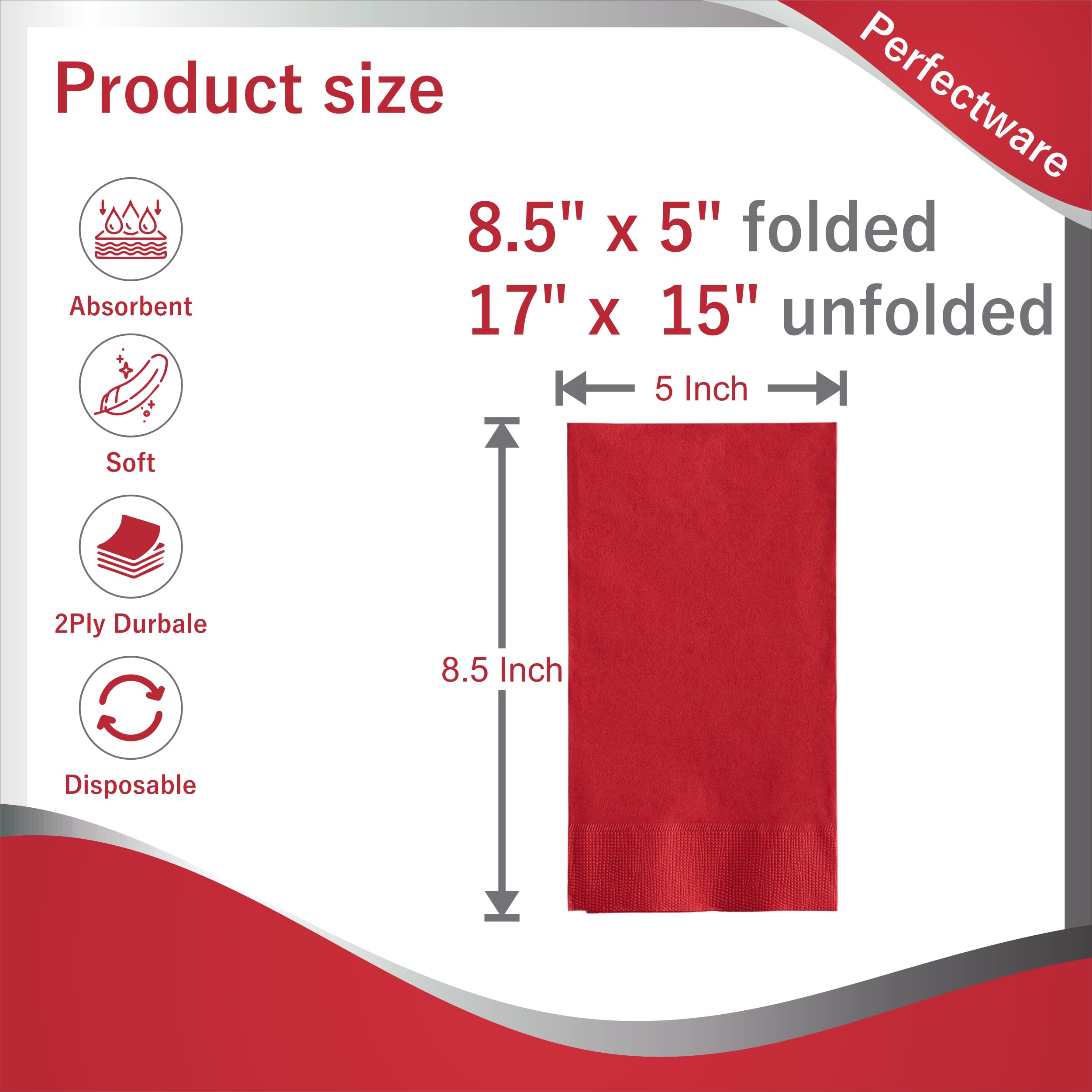 Premium 2-Ply Red Dinner Napkins - 125ct Bulk Pack | Soft & Absorbent for Parties, Weddings, Restaurants & Everyday Dining