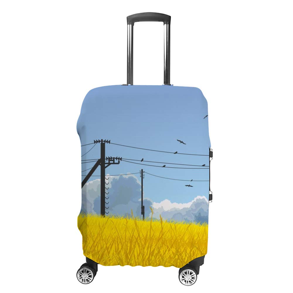 XL Luggage Cover for 28-32 Inch Suitcases - Horizontal Yellow Grass Blue Sky Clouds Landscape Design Protective Suitcase Protector | Perfect for Travel, Vacation & Airplane Trips