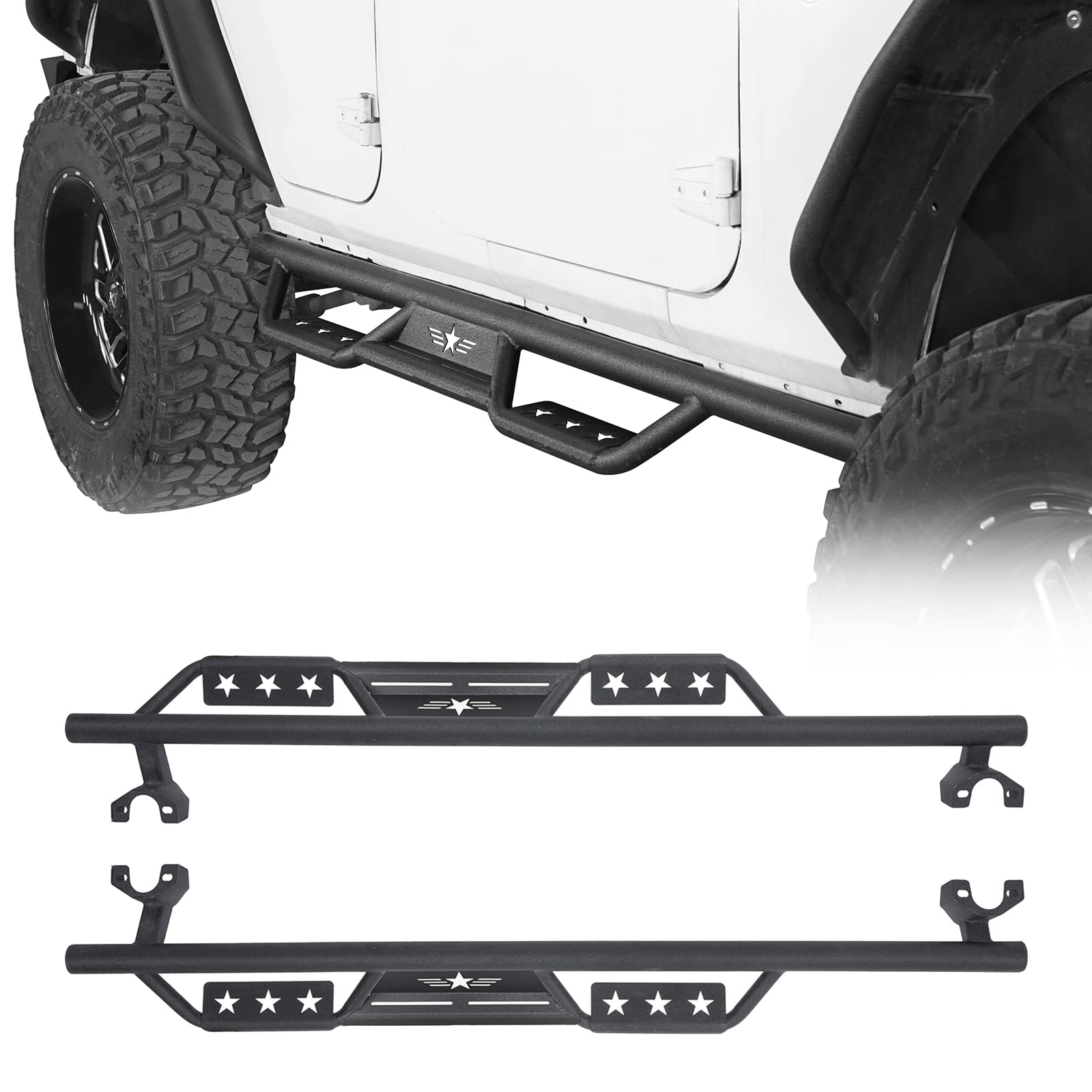 Hooke Road Wrangler JK Running Boards for 2007-2018 Jeep Wrangler JK Unlimited 4 Door - Heavy Duty Side Steps Nerf Bars with Anti-Slip Surface | Perfect for Off-Roading, Daily Commuting & Enhanced Vehicle Access