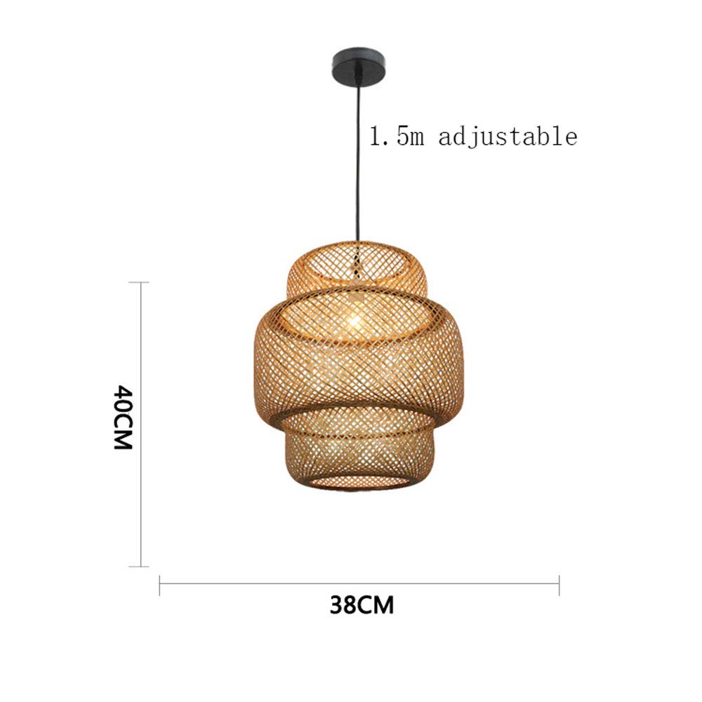 Hand-Woven Bamboo Rattan Chandelier Lamp - Natural Wicker Table Top & Ceiling Light with E27 Socket - Adjustable for Restaurants, Coffee Shops, Hotels & Home Decor