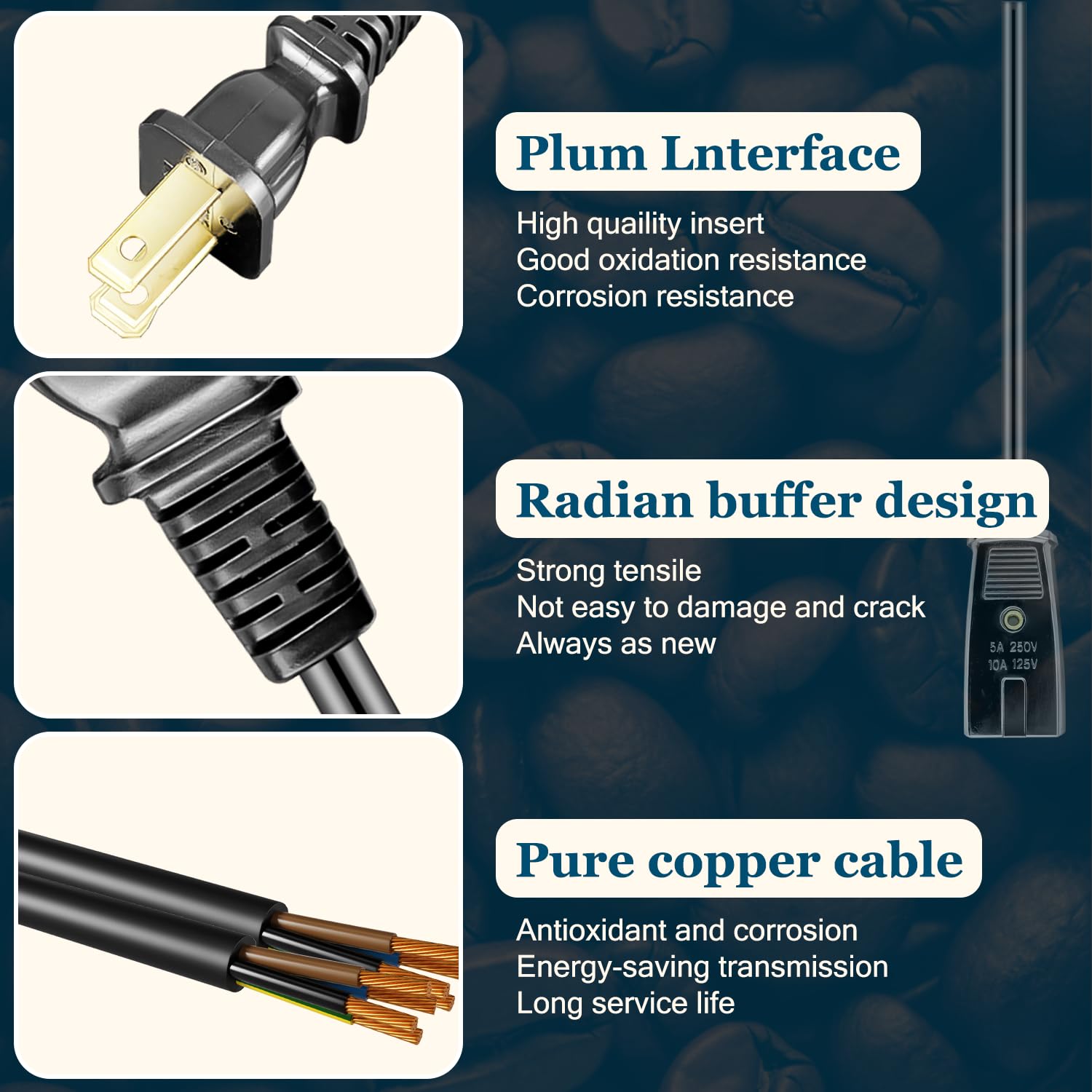 HASMX 6ft Replacement Power Cord for West Bend Coffee Urn 58030 & 58012 - 2 Pin 1/2 Inch Spacing Electric Cord - Compatible with Rice Cookers, Slow Cookers & Small Appliances - Perfect for Home & Office Use