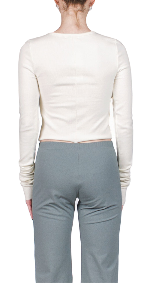 Cropped Long Sleeve Fitted Top for Women - Soft Stretch Cream Blouse, Casual & Party Wear, Perfect for Date Night and Office Outfits