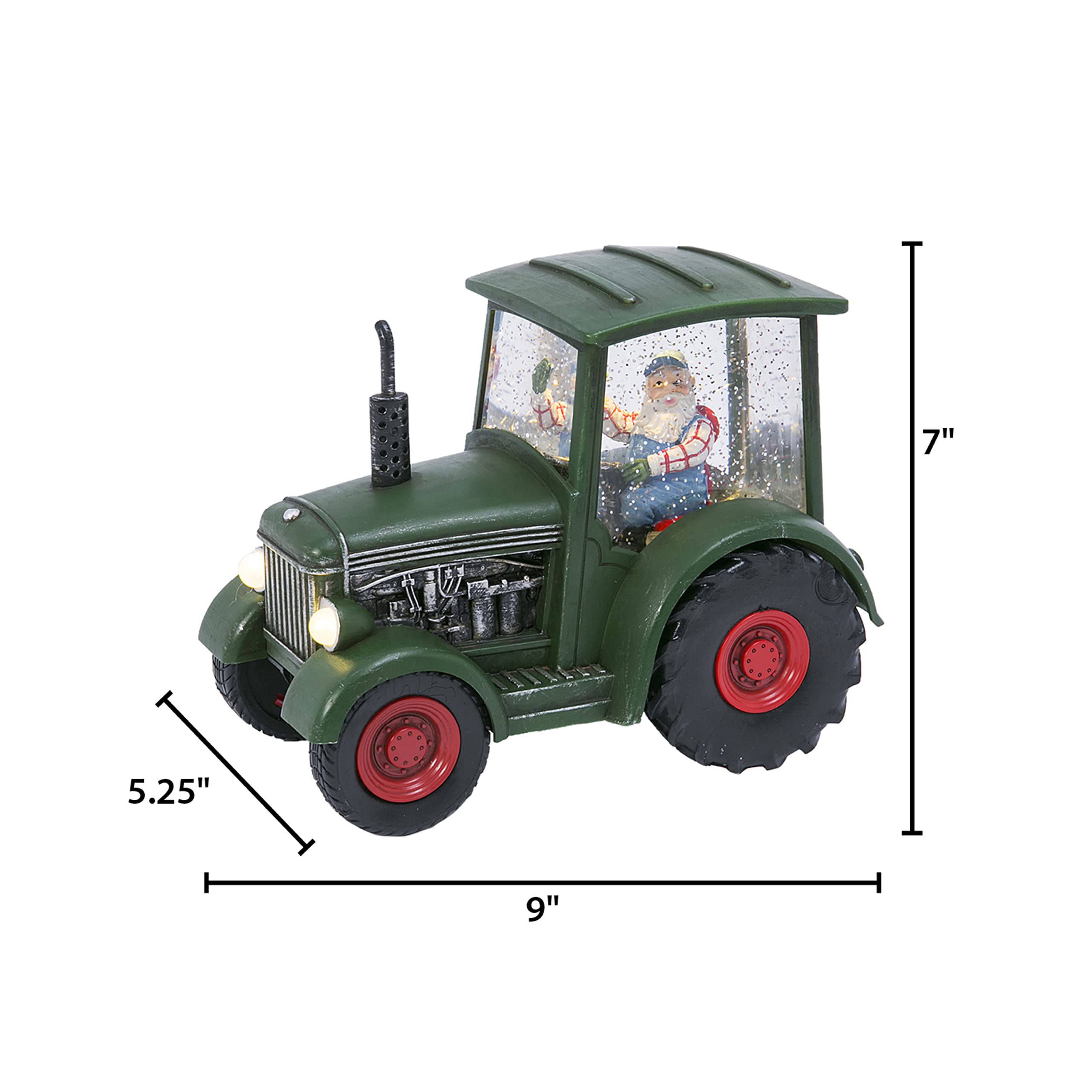 8.75-Inch Long Battery-Operated Spinning Water Globe Tractor with Santa - Christmas Timer Feature for Home & Office Holiday Decorations