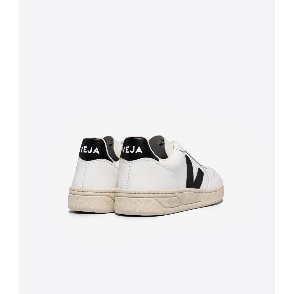 Veja Women's V 10 Leather Sneakers - White & Black Low Top Casual Shoes | Comfortable Vegan Sneakers for Walking, Work & Everyday Wear