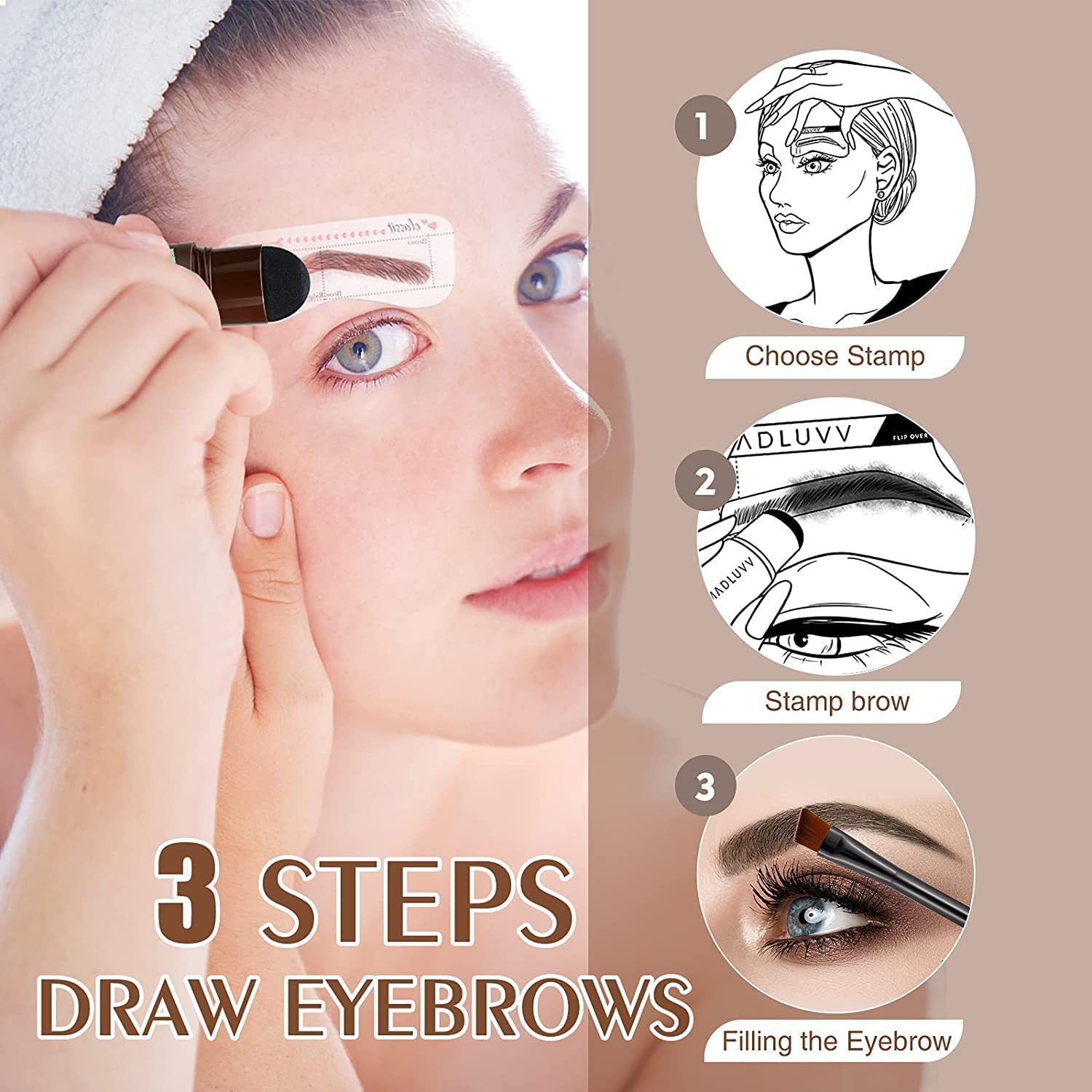 BEGGIE Eyebrow Stamp Kit - Waterproof Eyebrow Powder Stamp with 10 Reusable Stencils & Brushes for Thicker Fuller Brows | Long-Lasting Buildable Makeup | Perfect for Daily Use, Parties & Special Events
