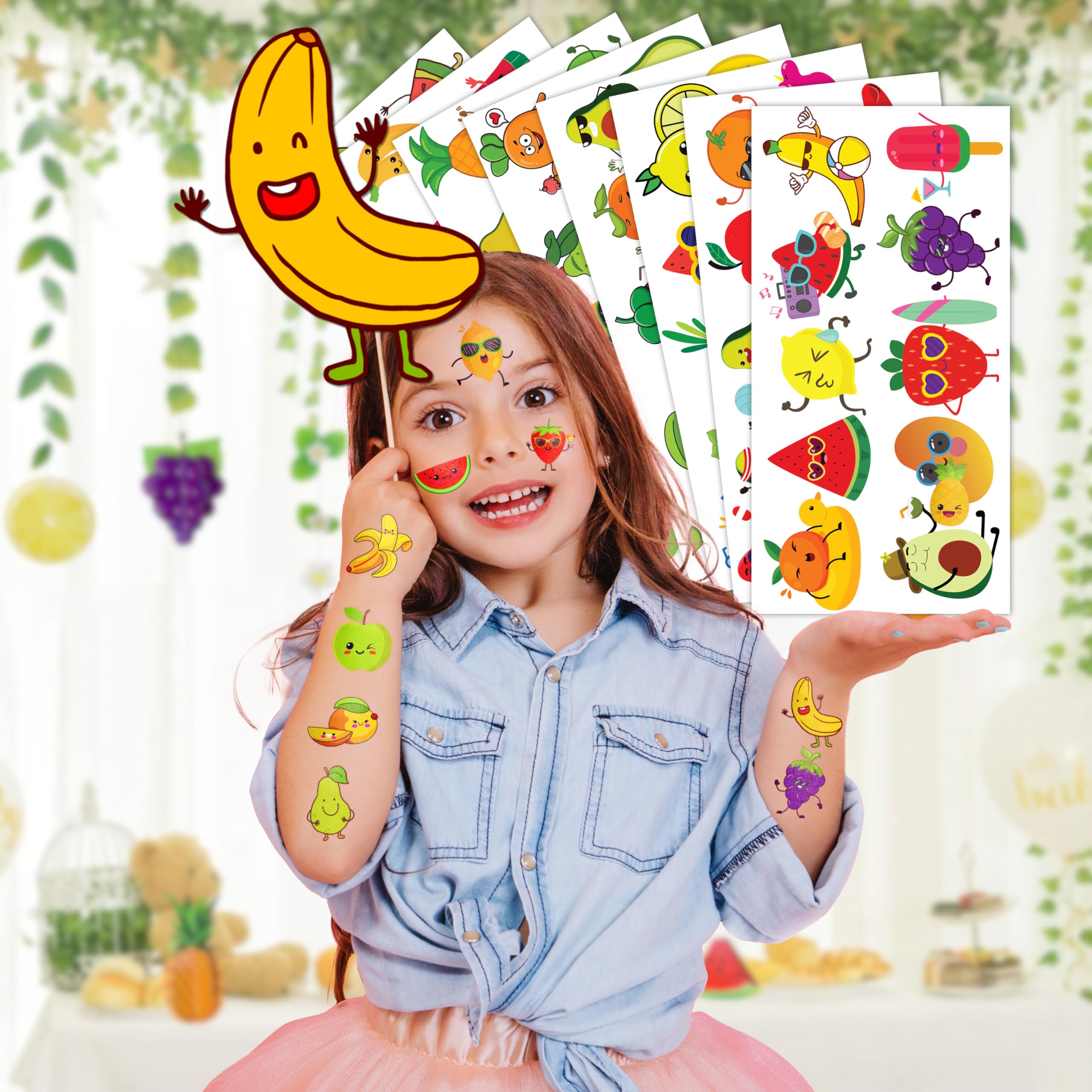 96PCS Fruit Temporary Tattoos for Kids - Summer Party Favors, Cute Lemon Orange Strawberry Watermelon Stickers, Fun Birthday Supplies & School Prizes | Perfect for Pool Parties, Beach Events & Classroom Rewards
