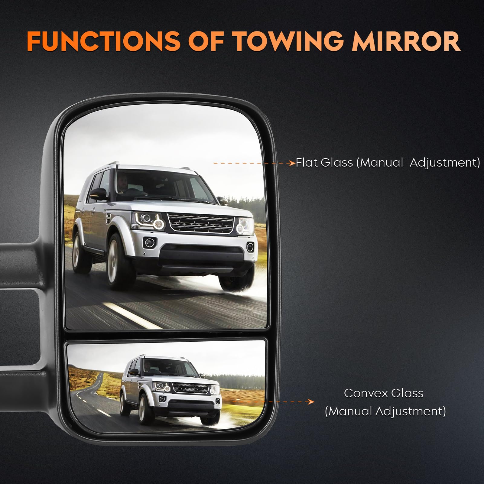 Youxmoto Manual Extending/Folding Towing Mirrors for 1999-2007 Chevy Silverado 1500 2500HD 3500HD, GMC Sierra 1500 2500HD 3500HD, Tahoe, Suburban, Avalanche & Yukon - Perfect for Pickup Trucks & Heavy-Duty Towing