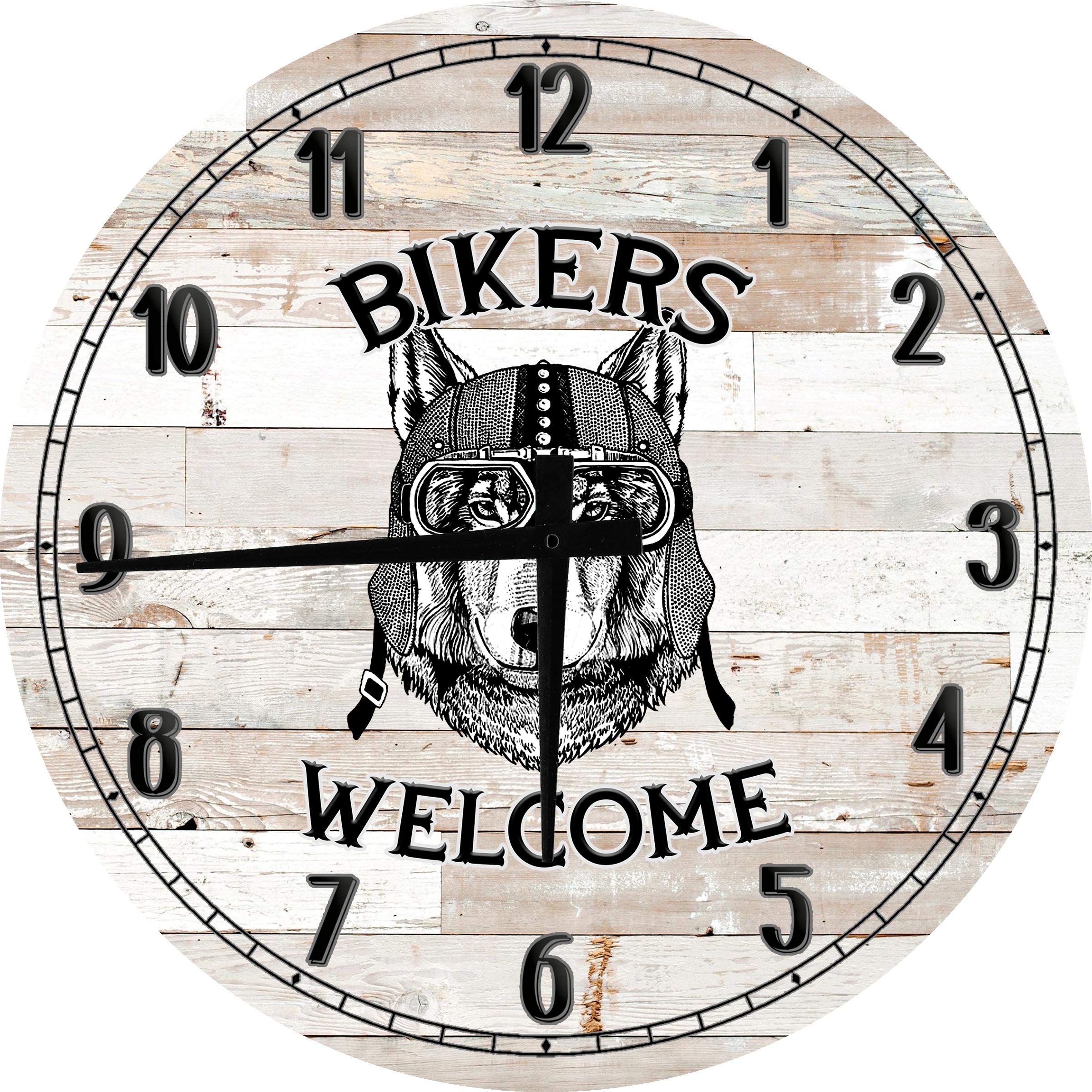 Men's Motorcycle Dog Lover Large 24 Inch Round Wall Clock - Battery Operated White Decor for Biker's Home, Garage, or Man Cave