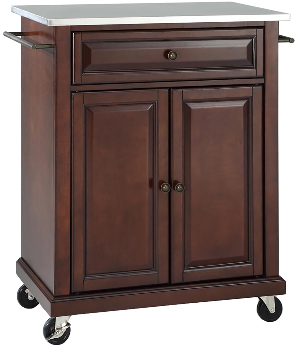 Crosley Compact Stainless Steel Rolling Kitchen Cart with 3 Shelves - Microwave Stand, Towel Rack & Storage Organizer for Small Spaces - Perfect for Apartments, Dorms, Kitchens & Bathrooms