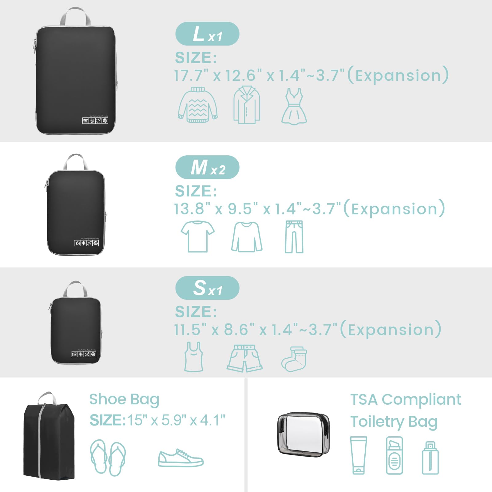 Cambond Compression Packing Cubes for Travel - 4-Piece Luggage Organizer Set with Zippered Compartments | Space-Saving Travel Essentials for Women & Men | Perfect for Carry-On Suitcases, Backpacks, and Business Trips
