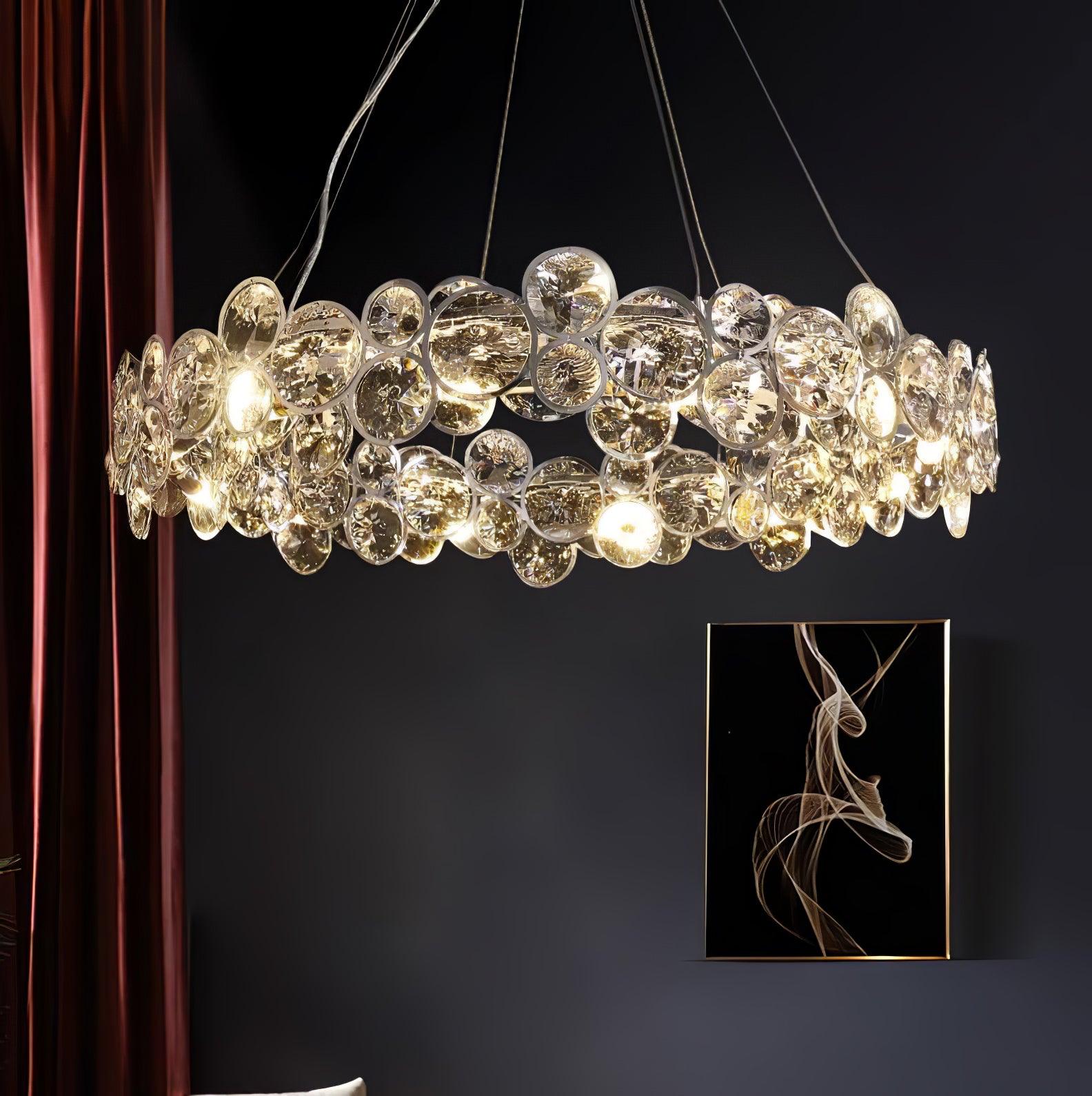 Elegant Chrome Round Crystal Chandelier - Modern Ceiling Light Fixture for Dining Room, Bedroom & Living Room Decor