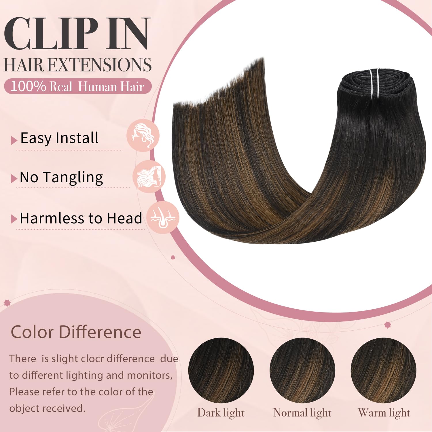 HUAYI Clip in Human Hair Extensions 22 Inch 7pcs - Ombre Dark Brown to Chestnut Brown Balayage Remy Hair (120g) for Volume & Length - Perfect for Parties, Weddings & Daily Styling #2/6/2