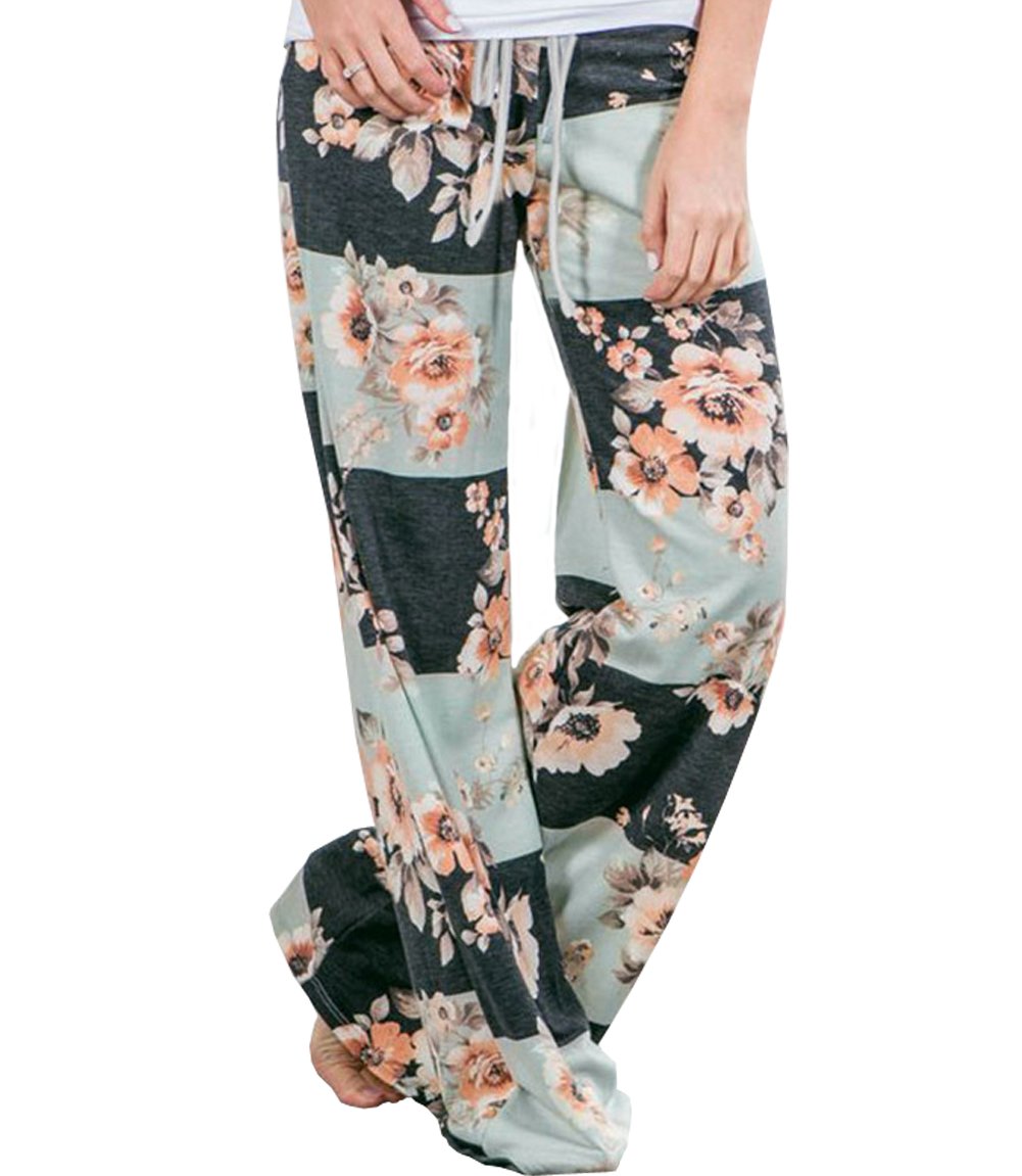 Oludkep Women's Comfortable Stretch Floral Print Drawstring Wide Leg Yoga Pants - Perfect for Dance, Yoga, Lounge & Casual Wear