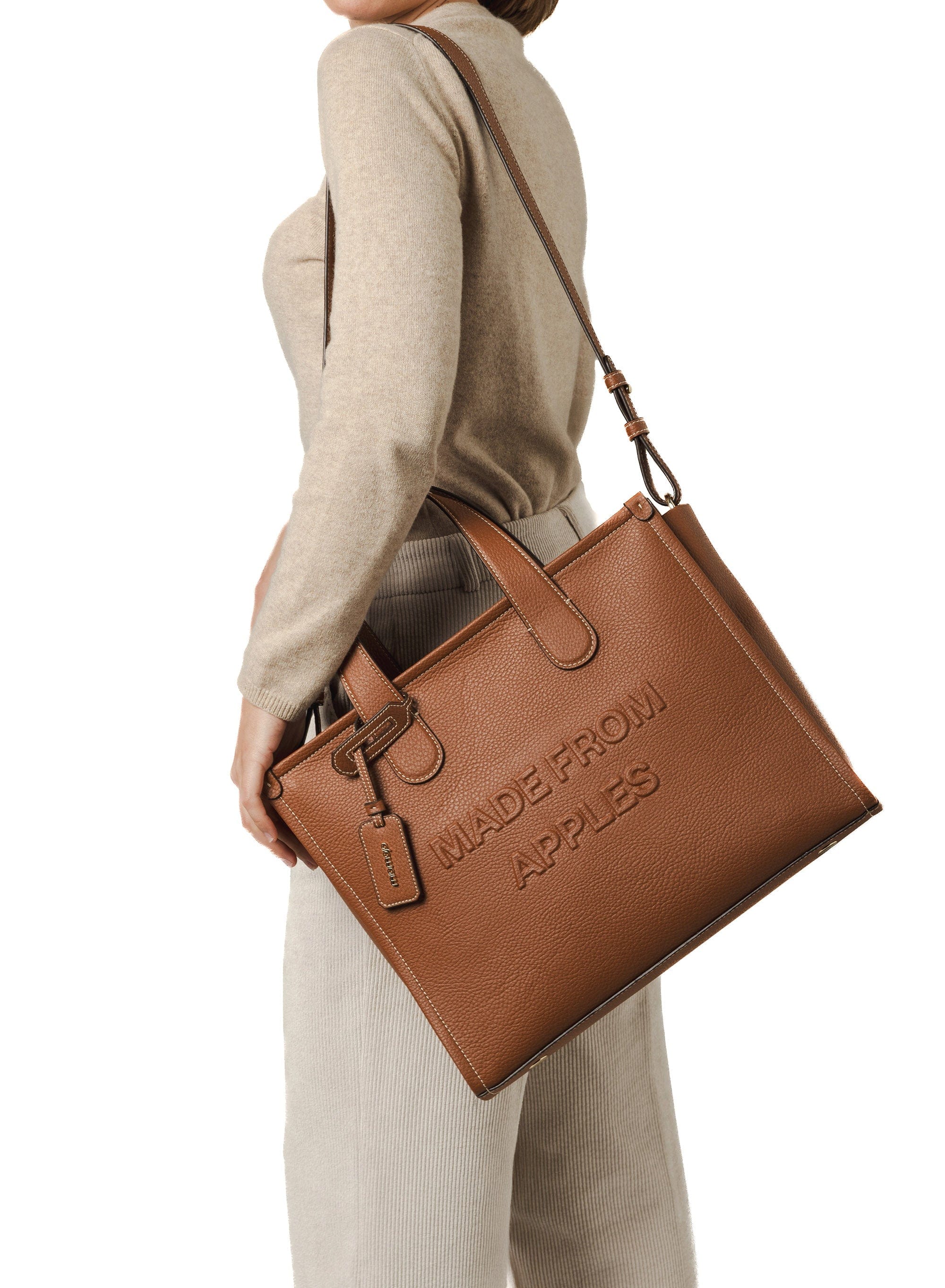 Alma L Apple Leather Vegan Tote Bag for Women - Eco-Friendly Cruelty-Free Handbag in Cognac Brown | Perfect for Work, Travel & Everyday Use