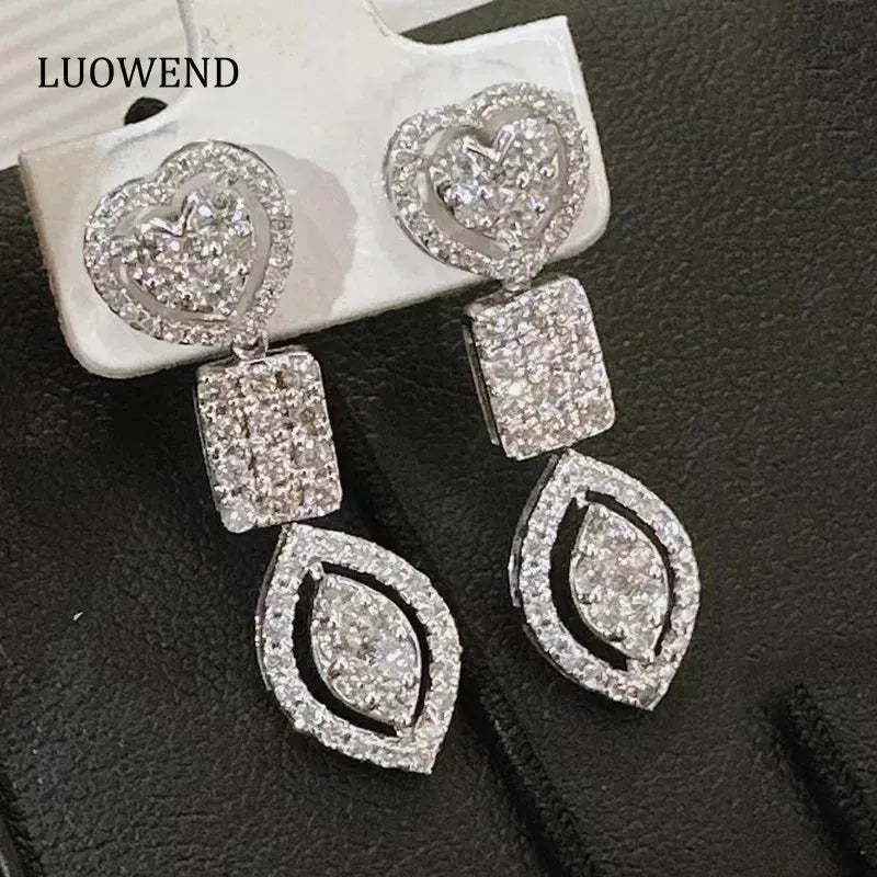 18K White Gold Diamond Drop Earrings for Women - 1.5 Carat Real Natural Diamonds, Luxury Geometric Design - Perfect for Senior Banquets, Weddings, Anniversaries & Special Occasions