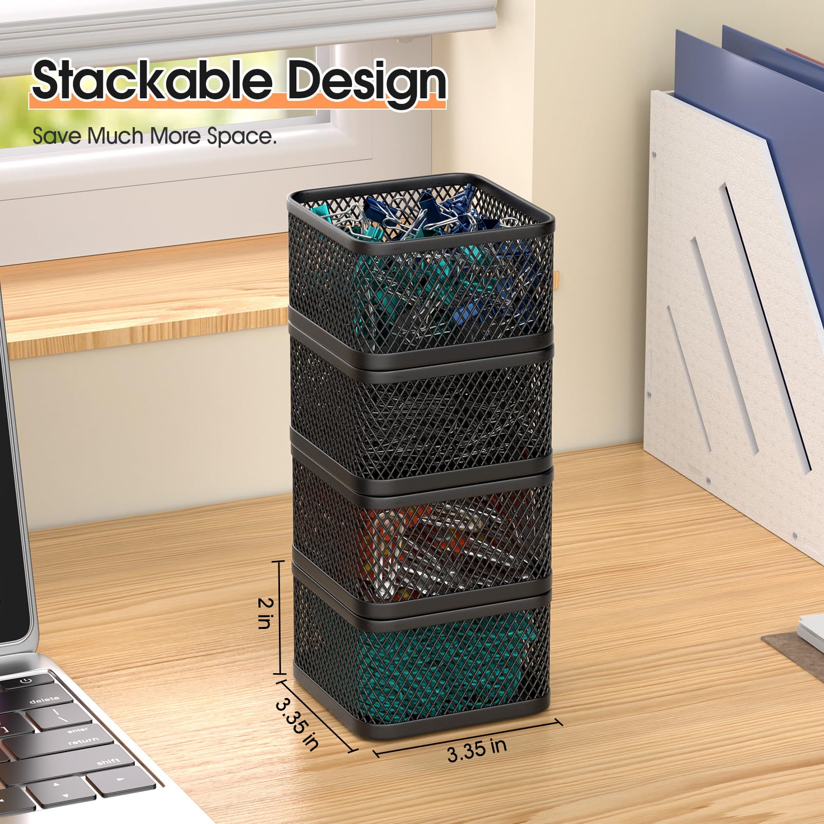 MaxGear 4-Pack Black Mesh Paper Clip Holder & Organizer - Desk Paperclip Dispenser for Office Supplies, Binder Clips Storage - Perfect for Home Office, School & Workplace Organization