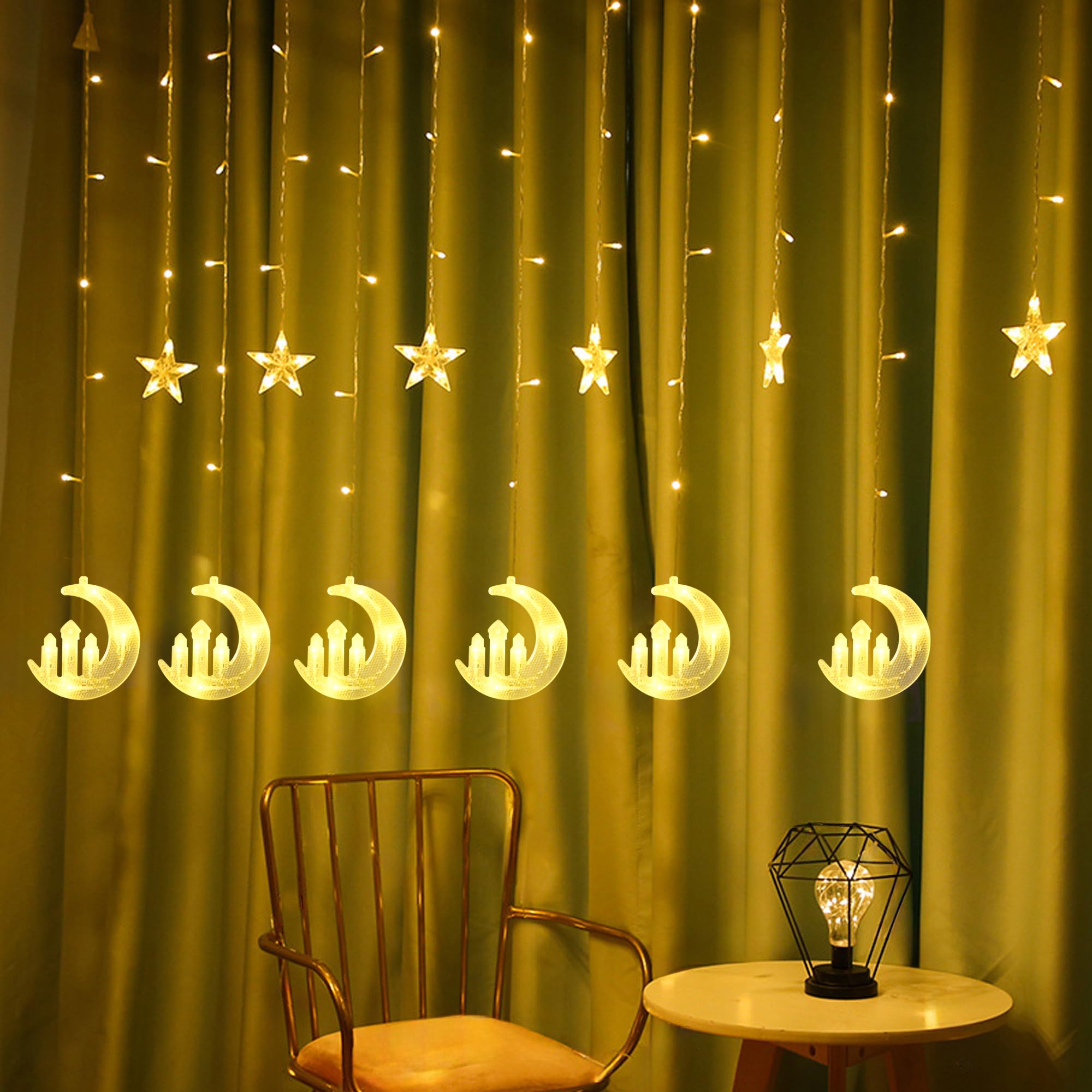 Dazzling 138 LED Moon Star & Fairy Tale Castle String Lights - 8 Lighting Modes USB Fairy Lights for Home Decor, Ramadan, Christmas, Wedding, Party, Eid - Perfect for Bedroom, Nursery, Garden & Holiday Decorations