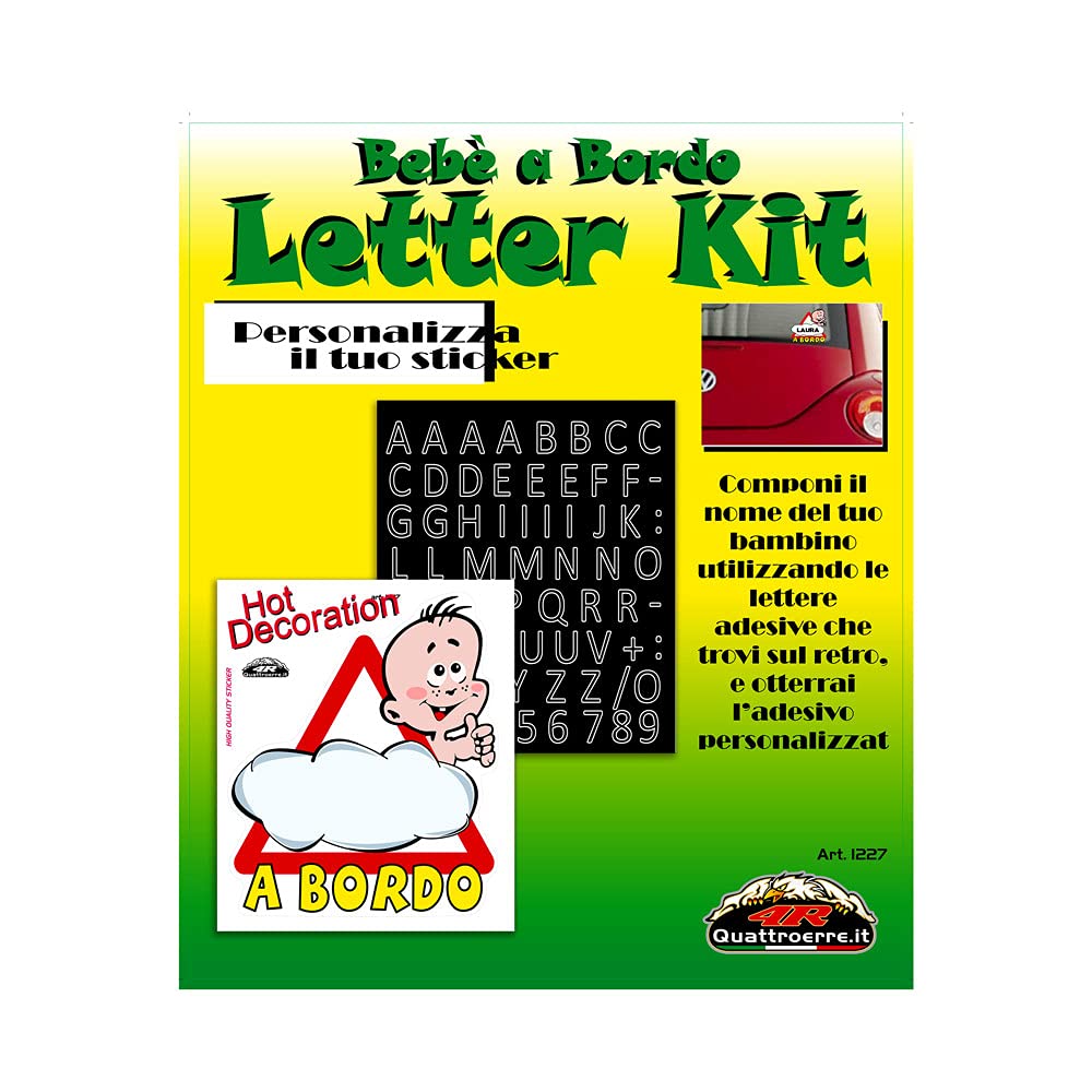 Quattroerre 1227 Baby On Board Car Letter Stickers Kit - Durable Vinyl Decals for Car Windows, Nursery Decor & Child Safety Awareness