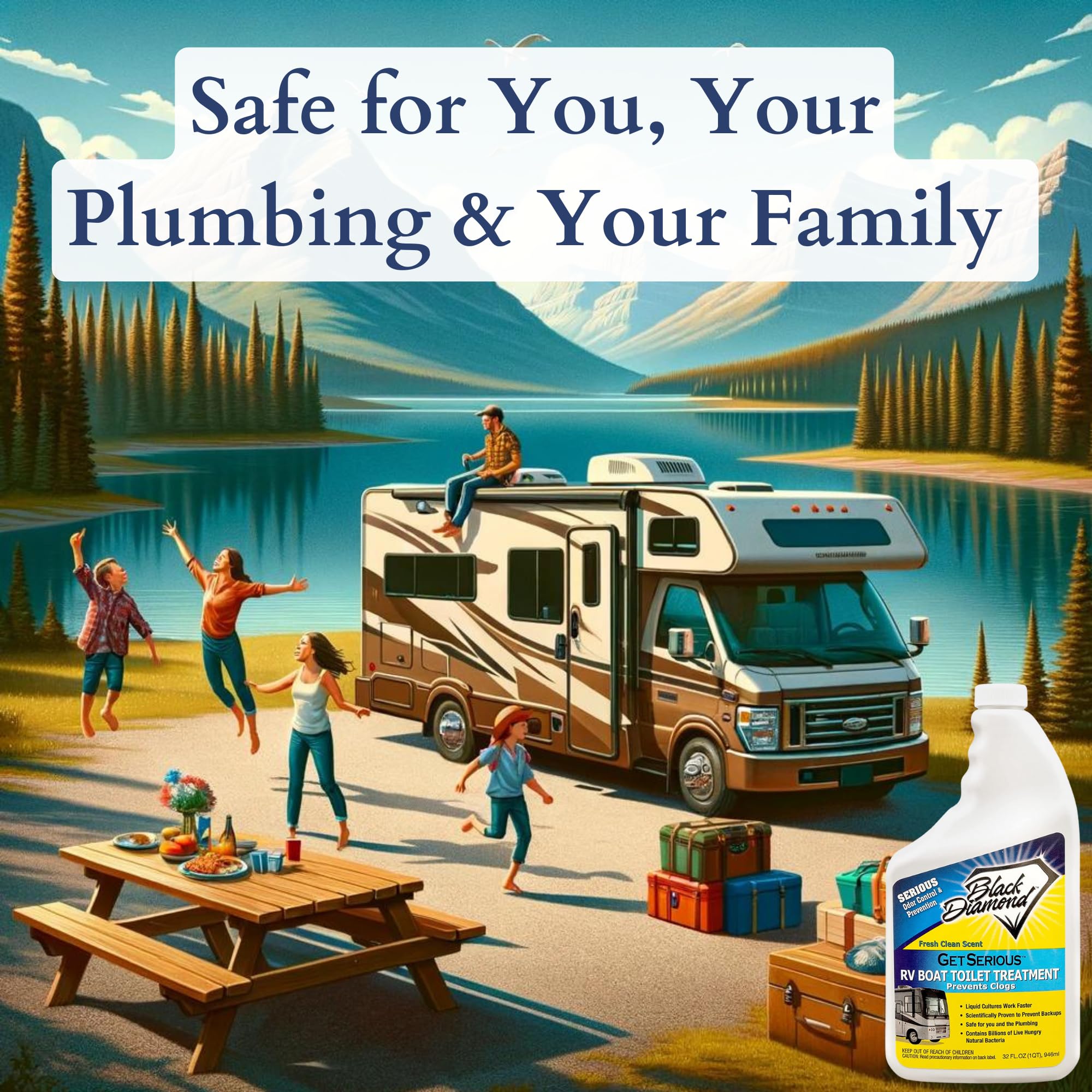 GET SERIOUS RV, Boat & Camper Chemical Toilet Holding Tank Treatment - Fast-Acting Deodorizer for Grey & Black Water | Concentrated Stress Relief Fragrance | Eliminates Odors | Ideal for Camping, Boating & RV Trips