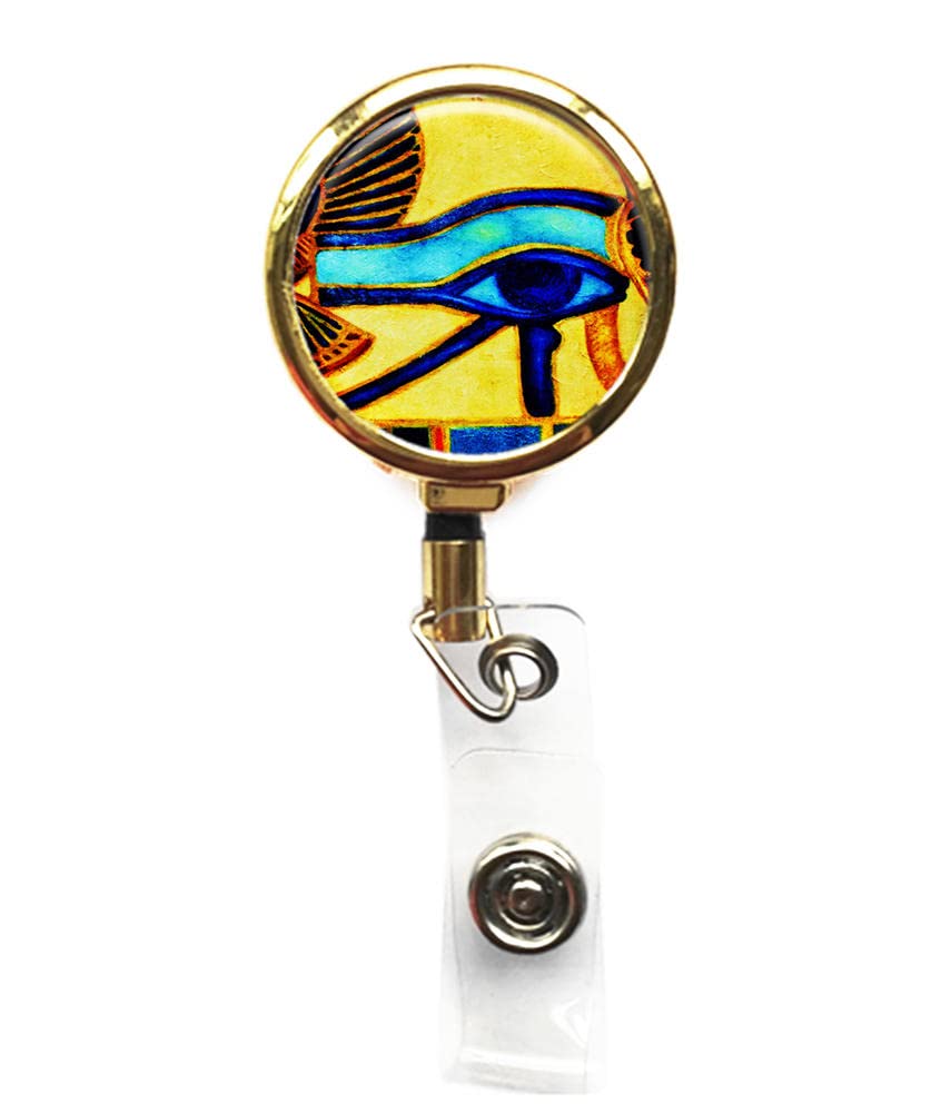 RhyNSky Eye of Ra Gold ID Badge Holder - Perfect for Business & Events