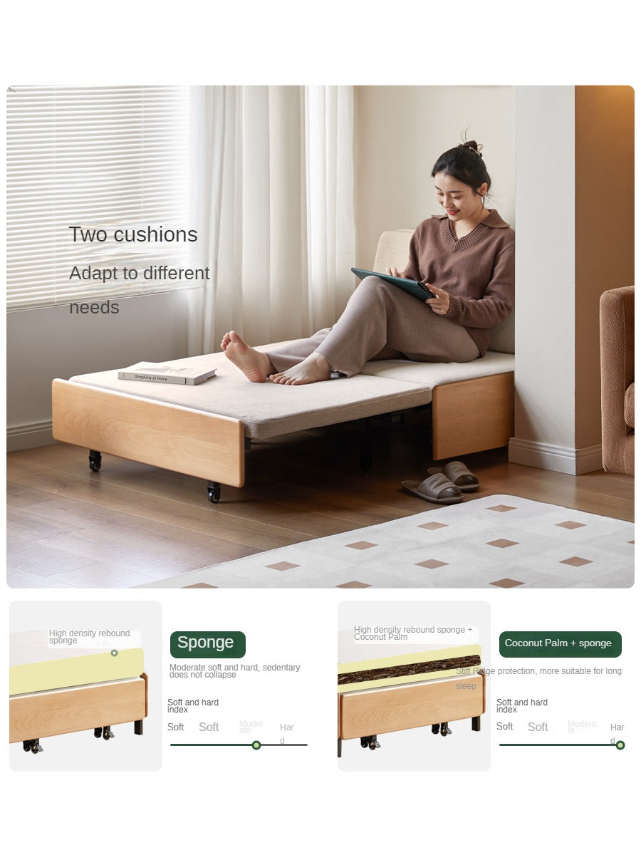 Solid Beech Wood Sofa Bed - Convertible Pull-Out Single Sleeper for Small Spaces | Guest Room & Studio Apartment Furniture