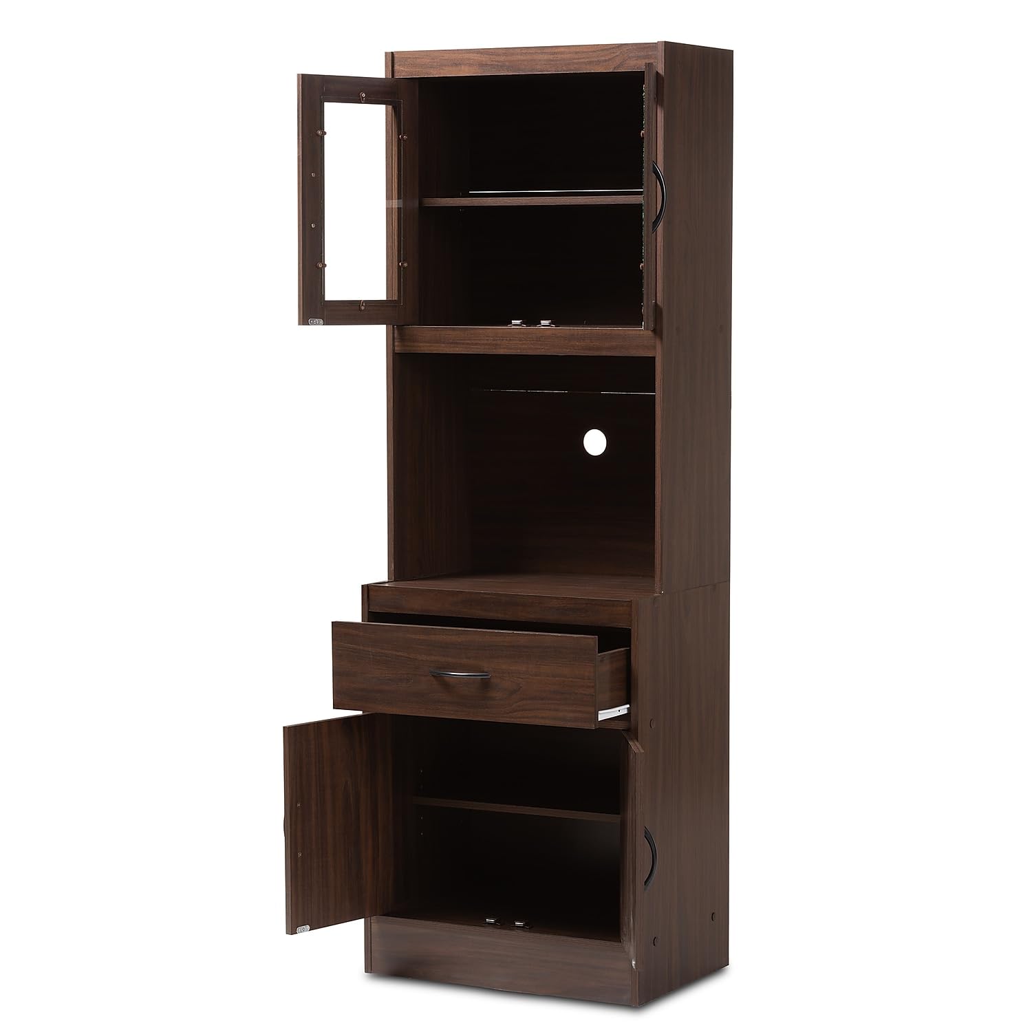 Baxton Studio Laurana Modern Dark Walnut Kitchen Cabinet & Hutch - Contemporary Storage Solution for Dining Room, Kitchen or Pantry Organization