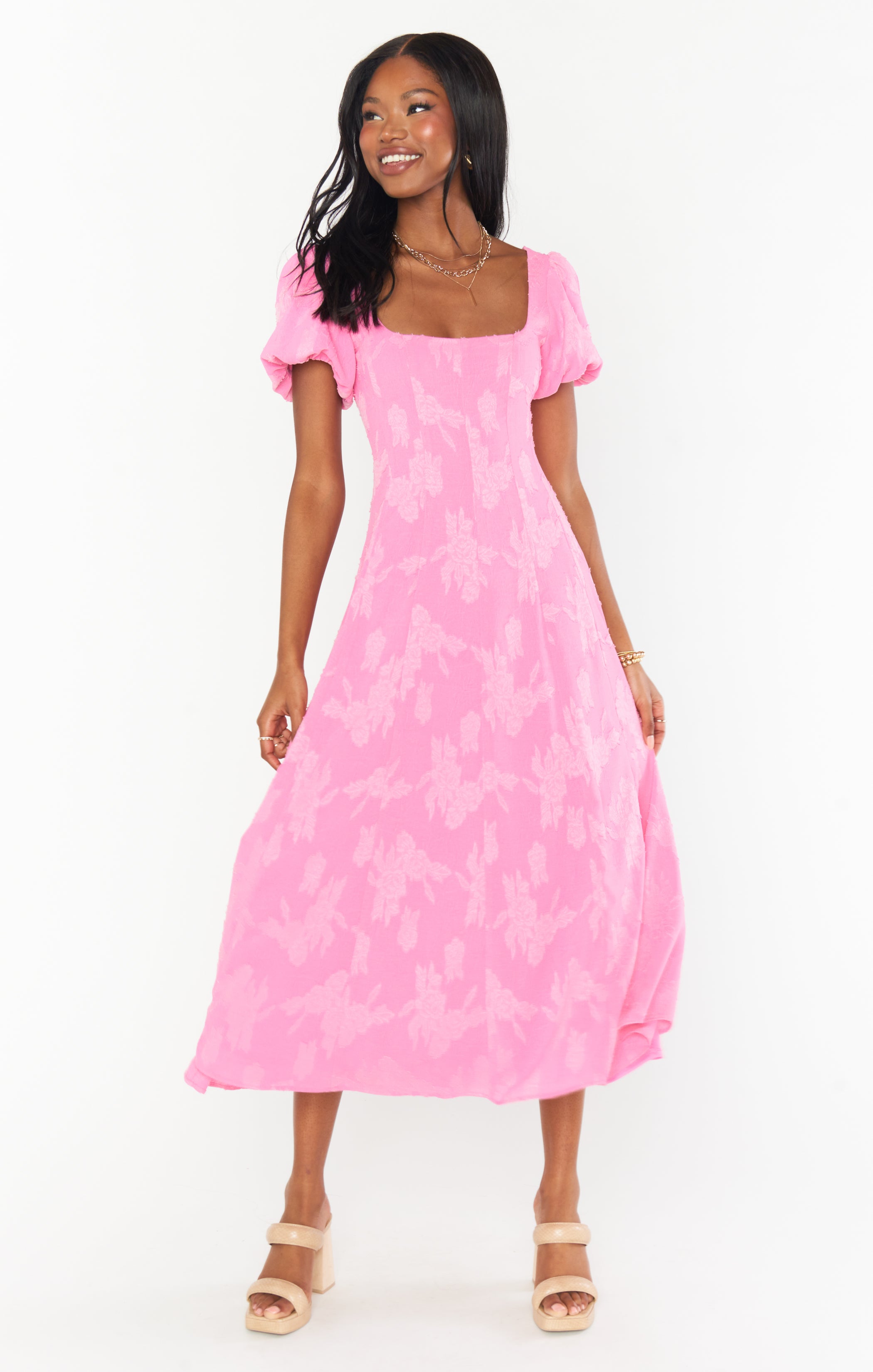 Mia Midi Dress Women's Floral Print Pink Clip Wrap Dress - Perfect for Summer Parties, Weddings & Date Nights